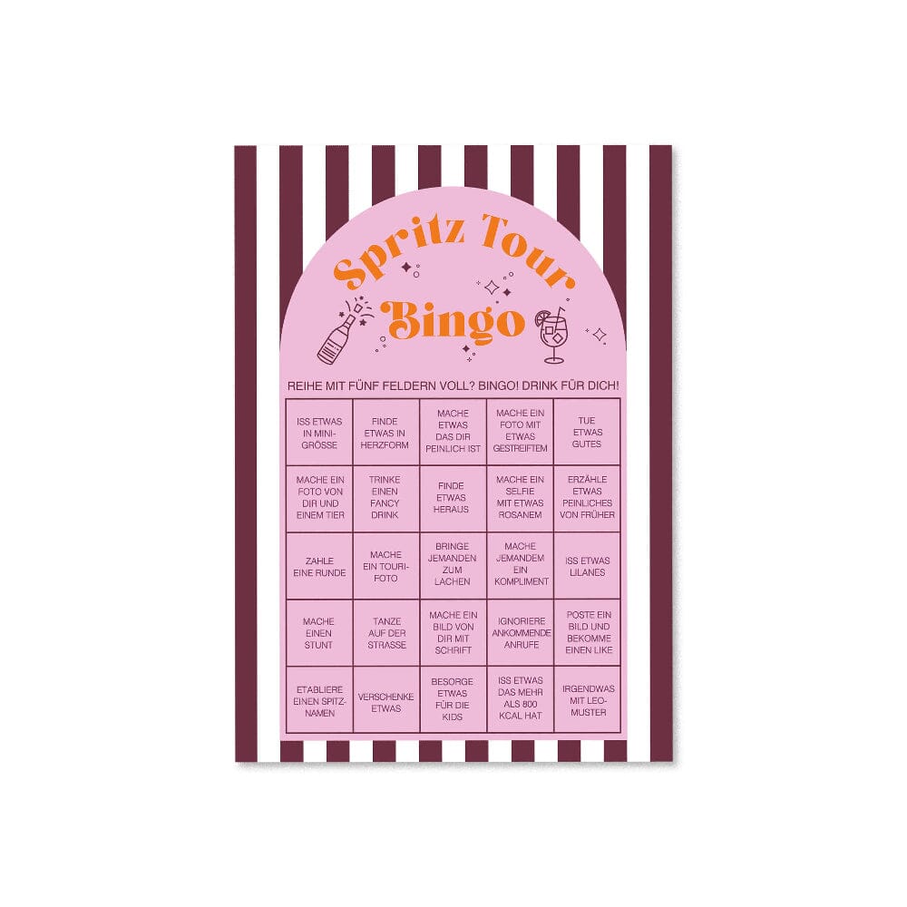 Bingo Karten Set "Spritz Tour" 5 Karten Postkarte Matsch mit Sahne