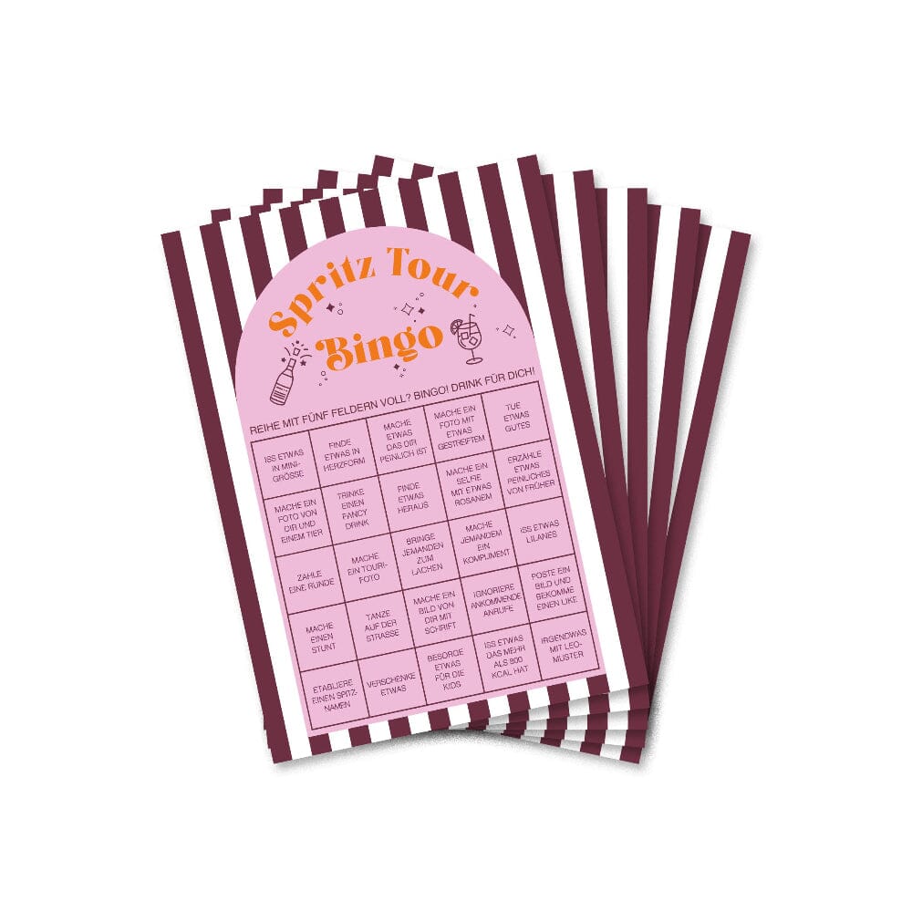 Bingo Karten Set "Spritz Tour" 5 Karten Postkarte Matsch mit Sahne