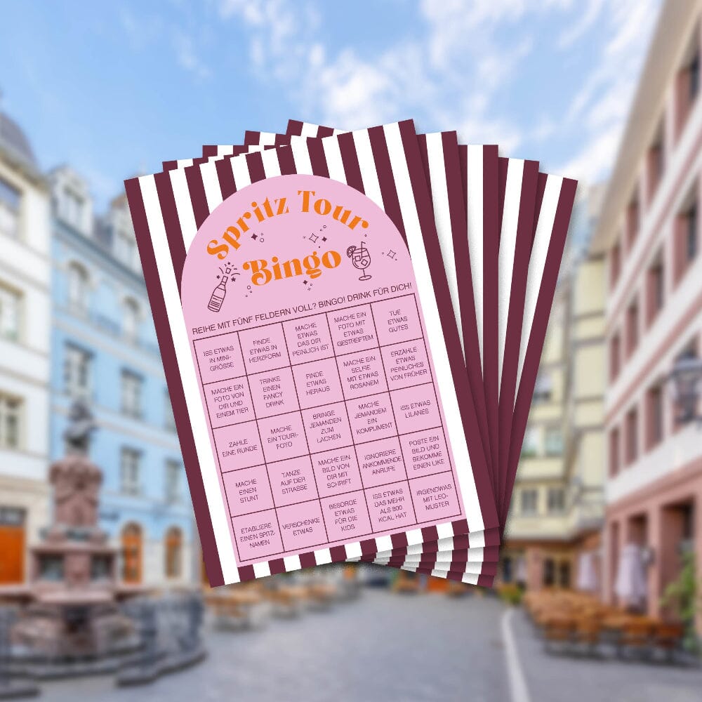 Bingo Karten Set "Spritz Tour" 5 Karten Postkarte Matsch mit Sahne