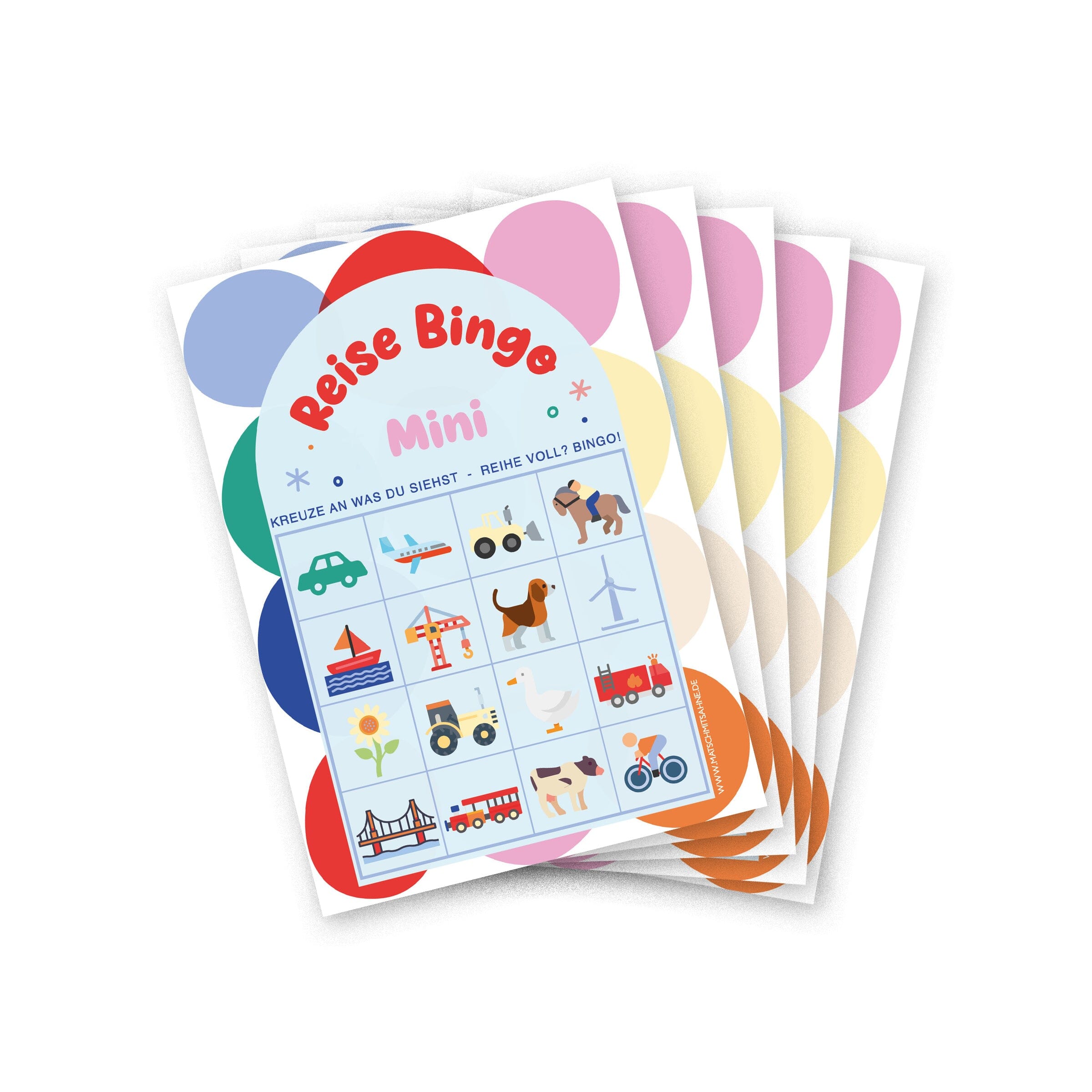 Bingo Set "Reise Bingo Mini" Motive Postkarte Matsch mit Sahne