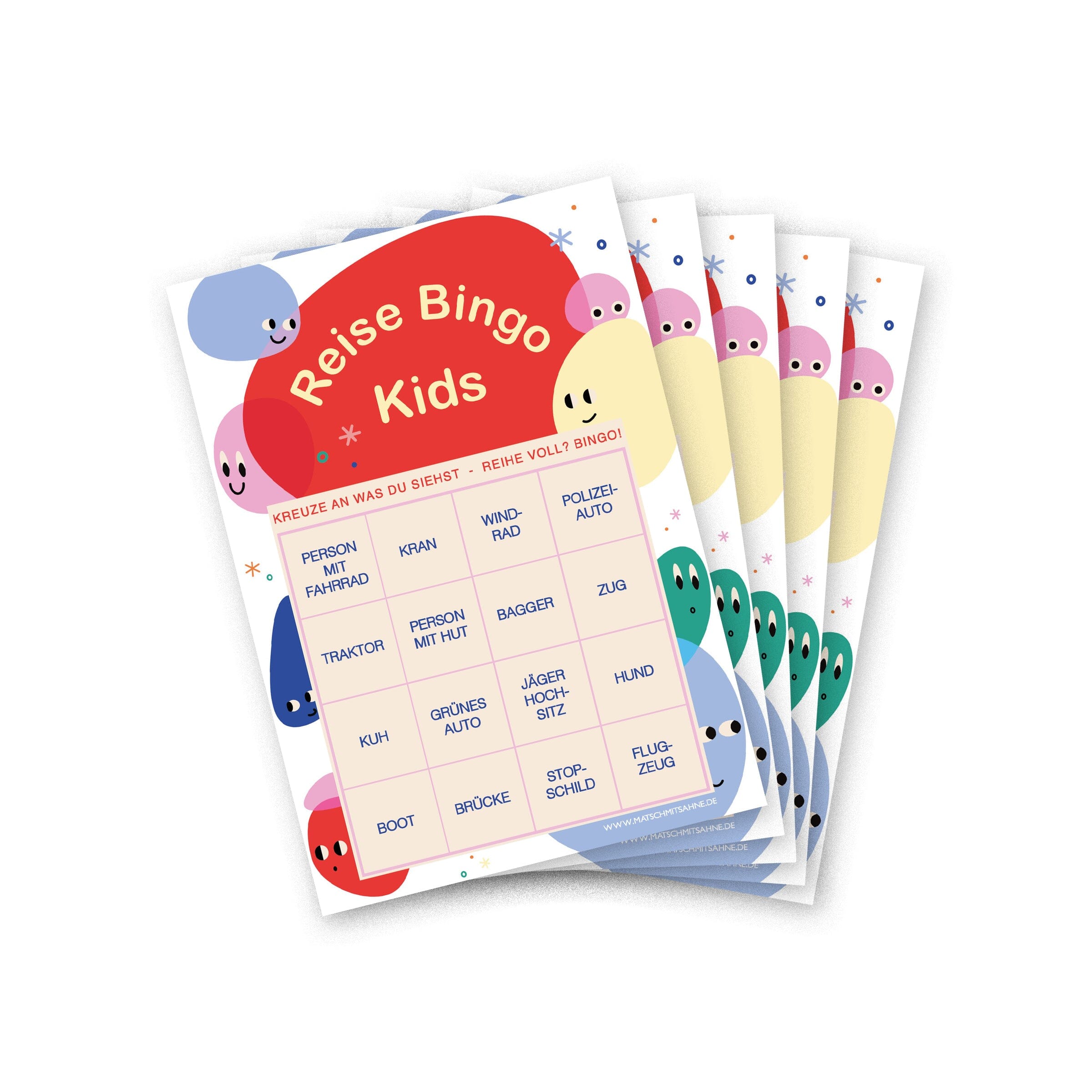 Bingo Set "Reise Bingo Mini" Schrift Postkarte Matsch mit Sahne