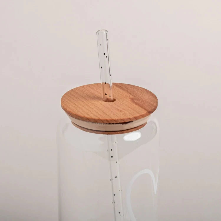 Deckel hohes Trinkglas "Holz" Eulenschnitt