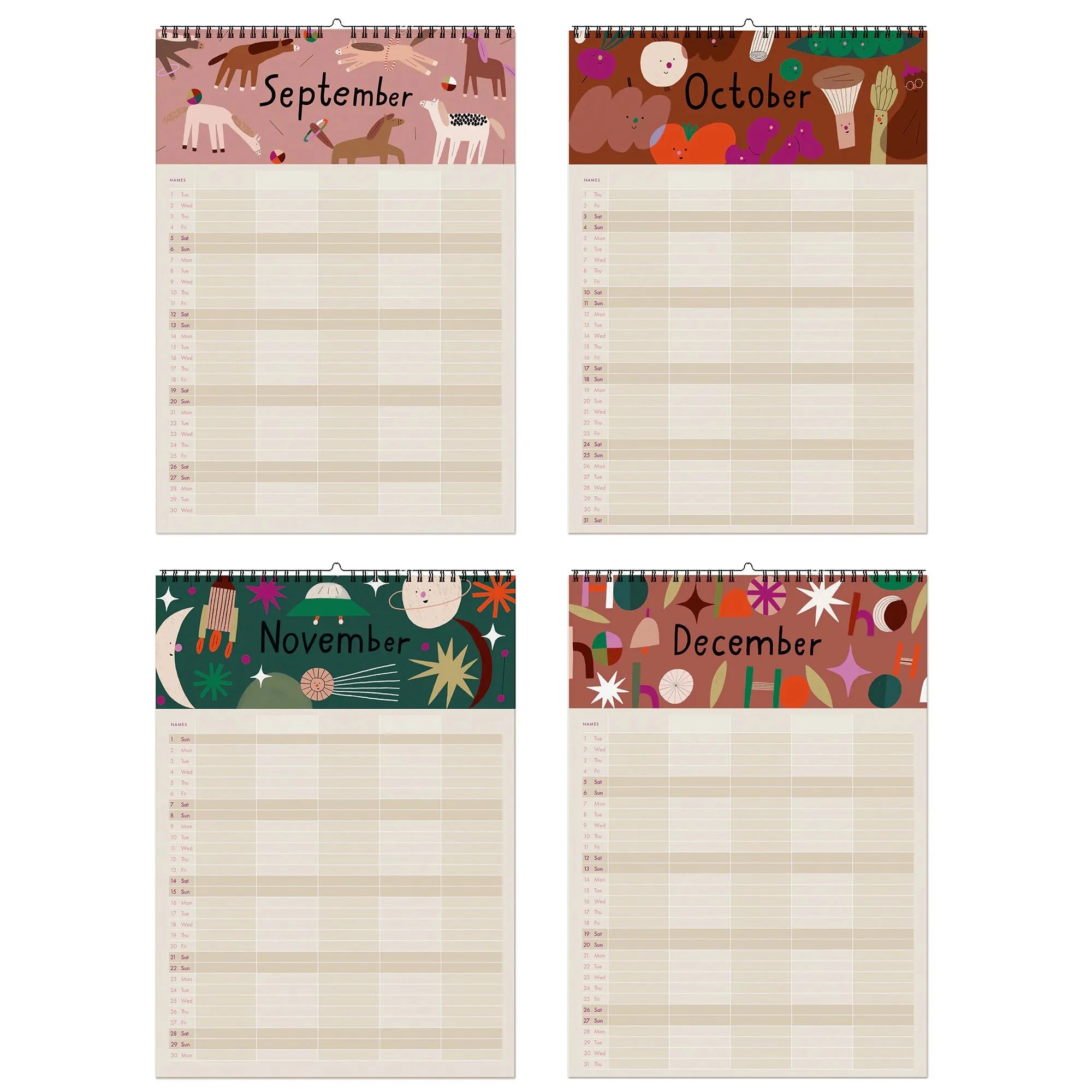 Familienplaner 2026 "Ponys und Picknick" Kalender Nuukk