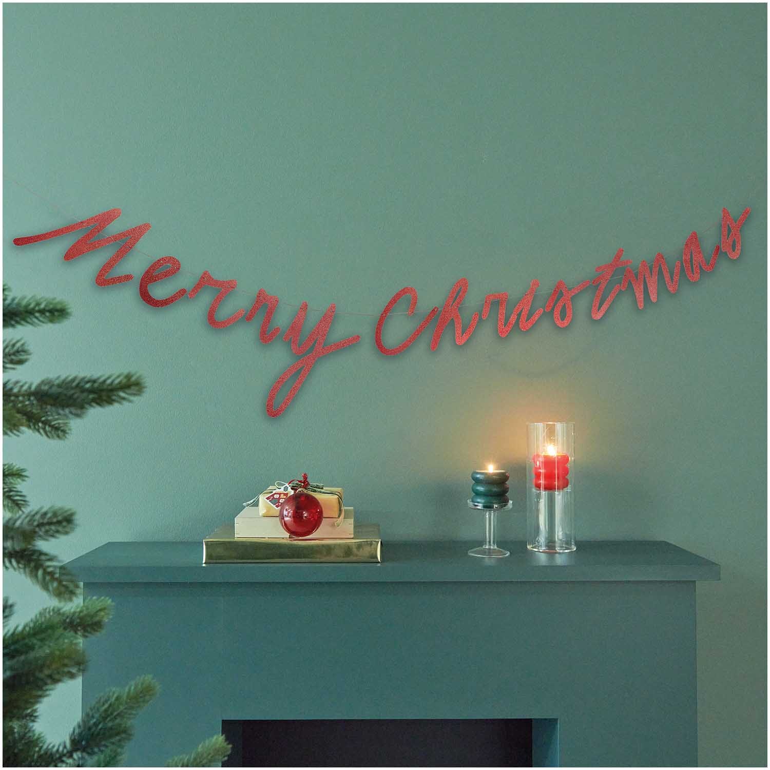 Girlande Glitter "Merry Christmas" Girlande Rico Design Rot