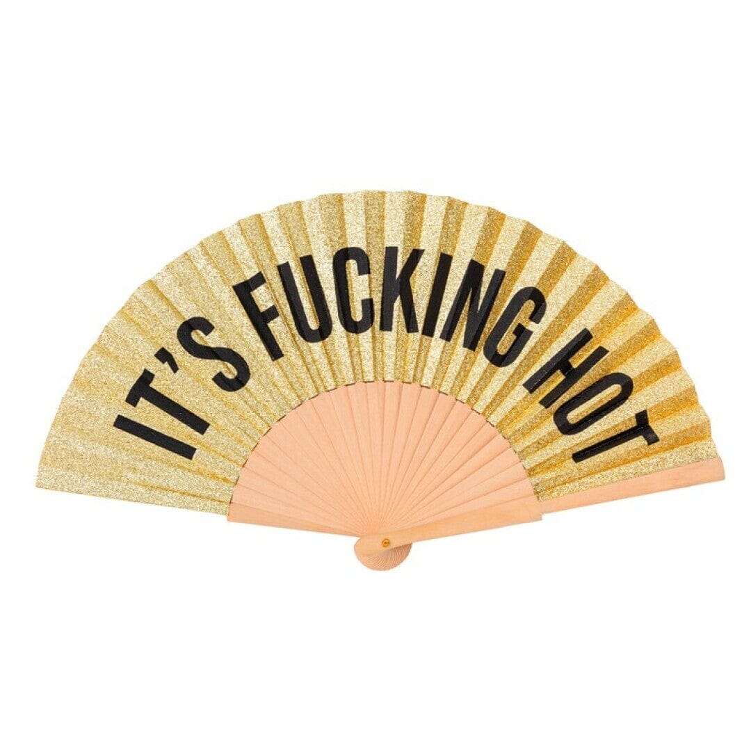 Handfächer "Its fucking hot" fisura Glitzer Gold