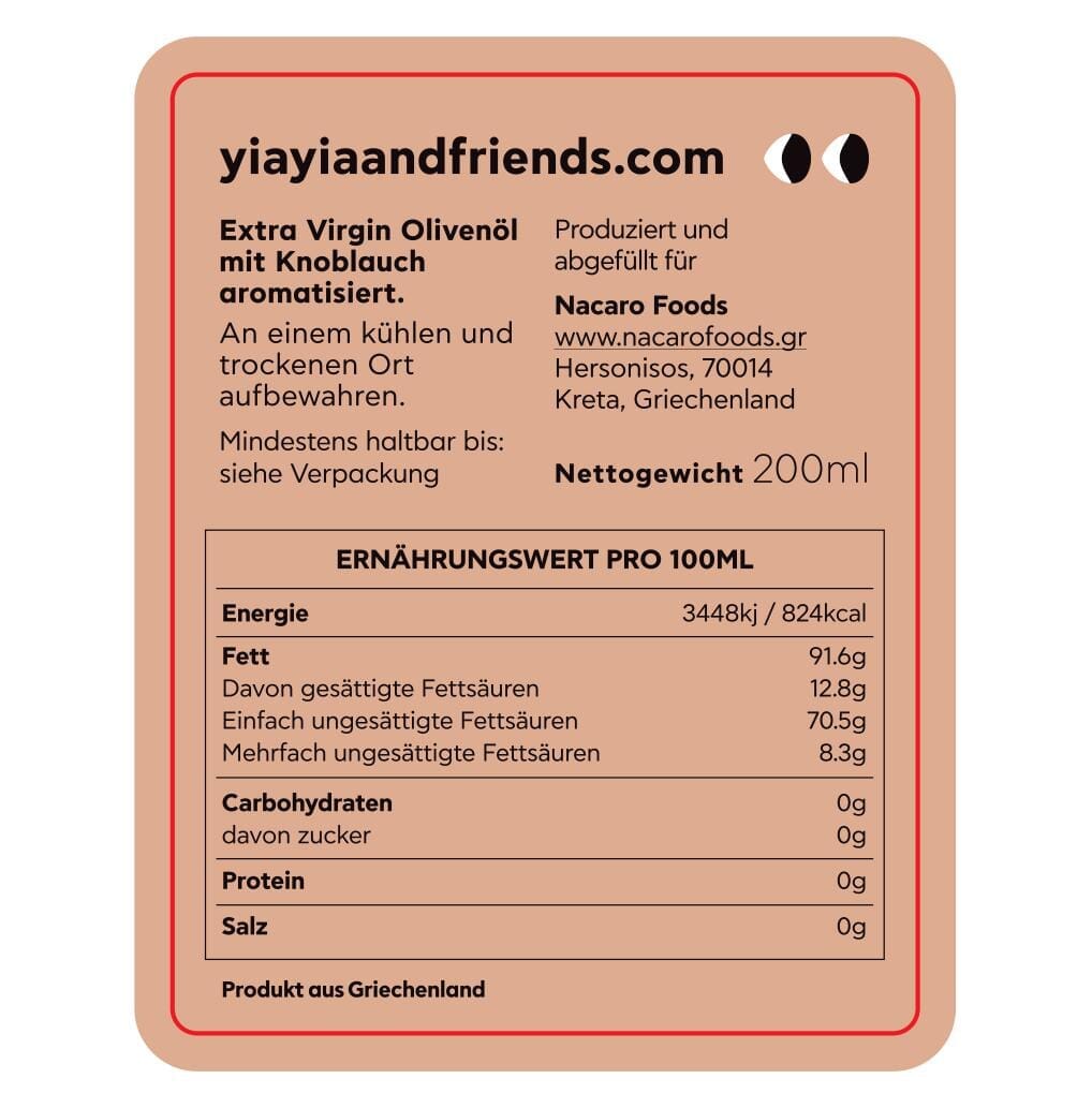 Olivenöl Extra Vergine mit Knoblauch 200ml Olivenöl yiayia and friends