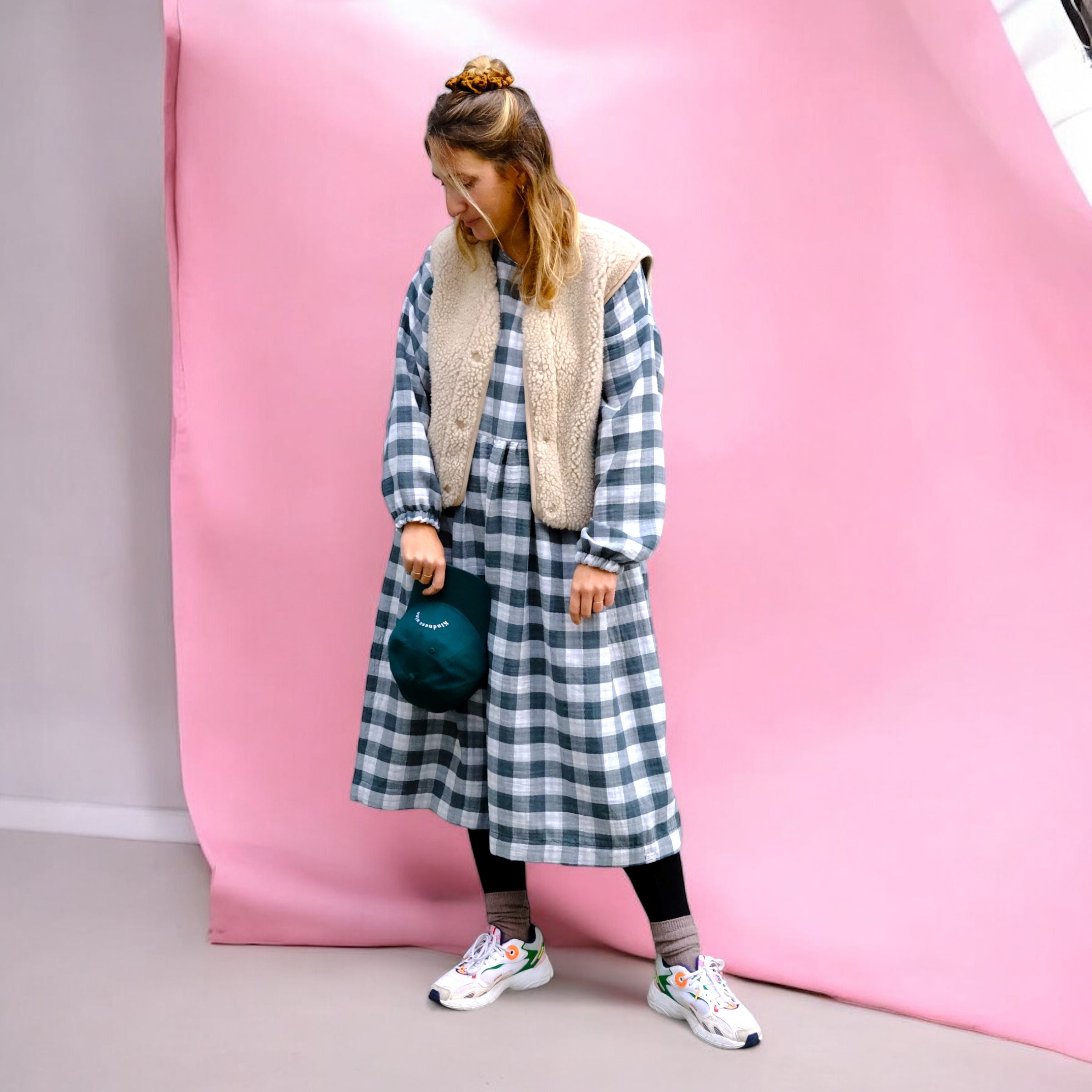 Oversize Kleid Langarm "Musselin Karo" Bekleidung & Accessoires Matsch mit Sahne