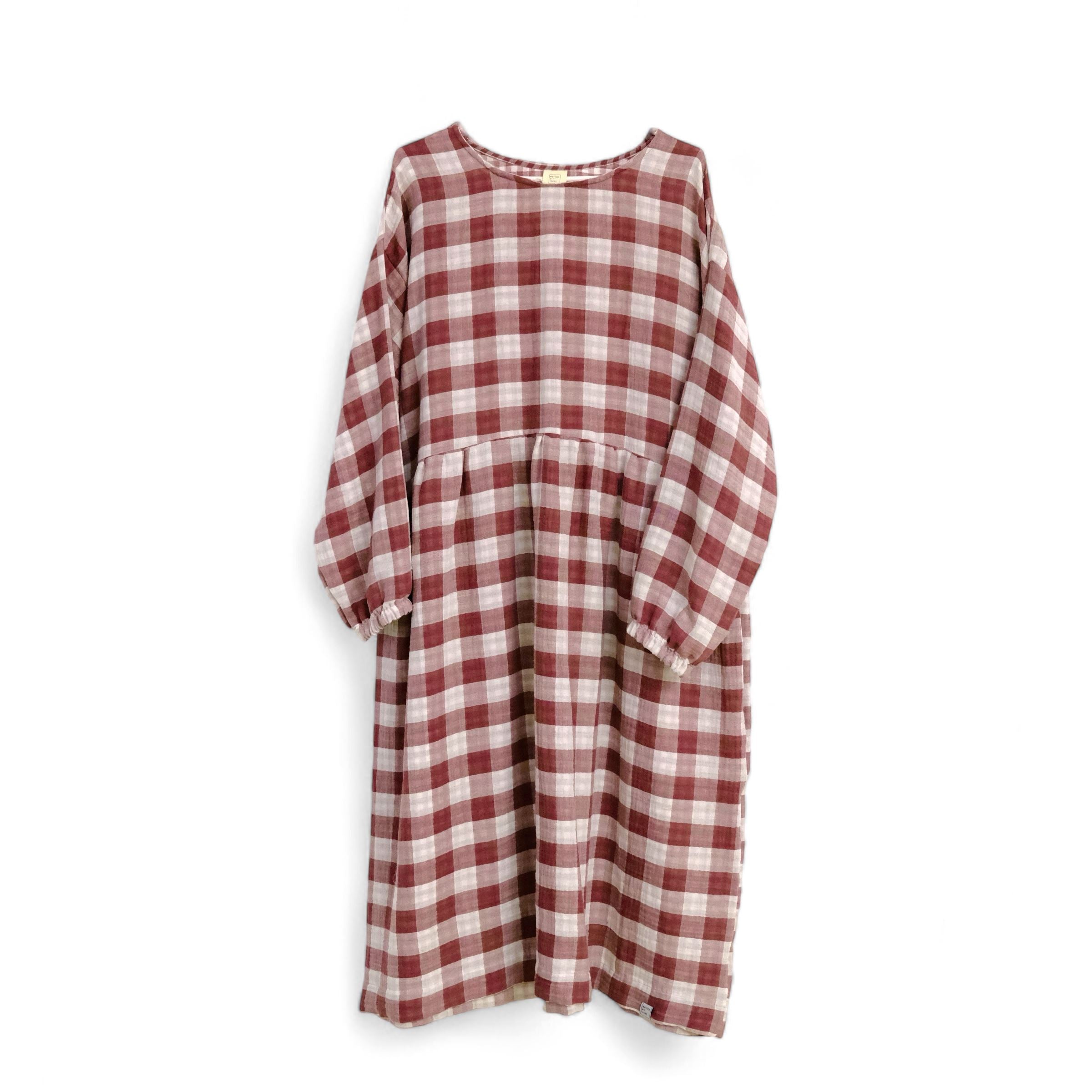 Oversize Kleid Langarm "Musselin Karo" Bekleidung & Accessoires Matsch mit Sahne Weinrot