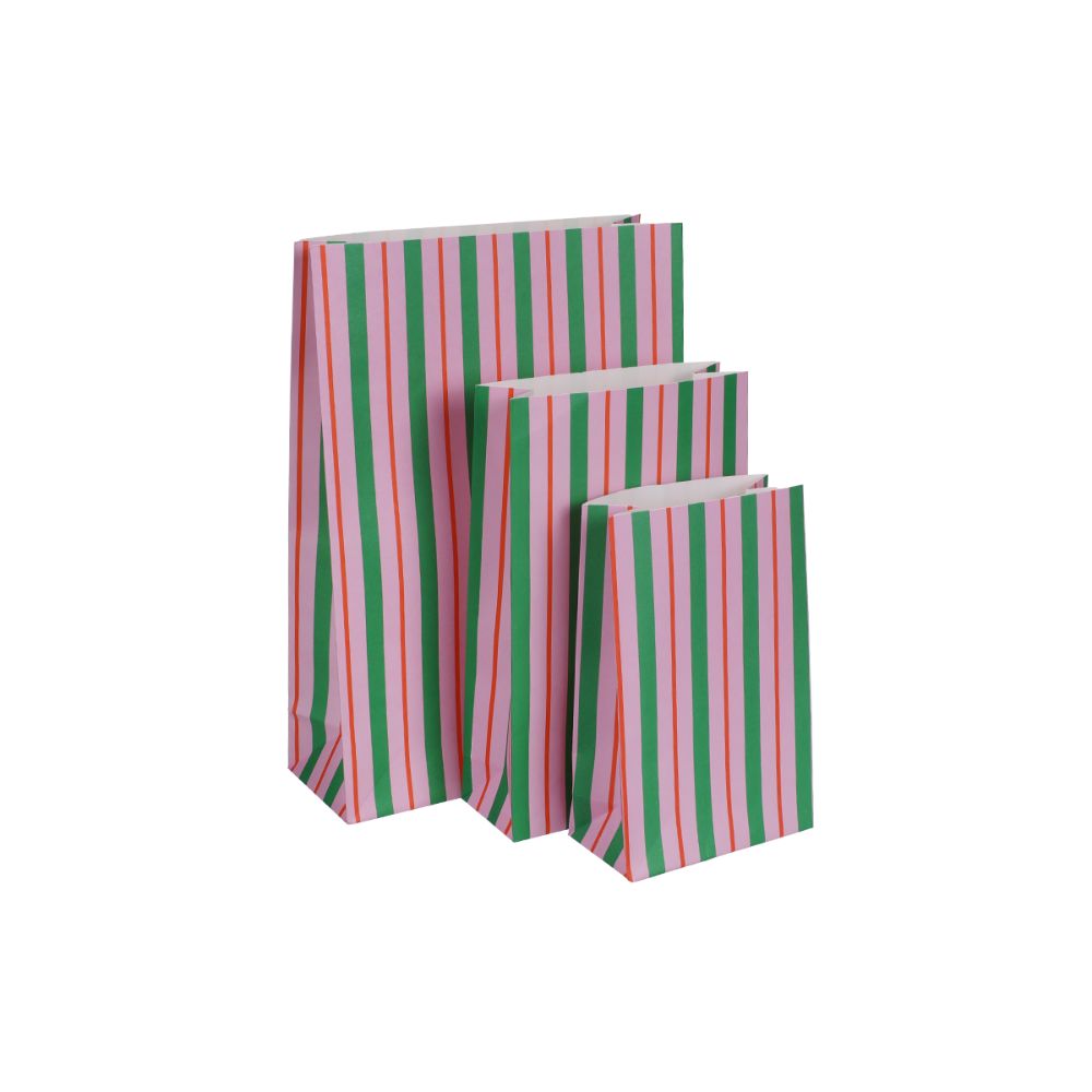 Papiertüte "Balanced stripes light fuchsia-grass green" - 22 x 35 cm Kado Design