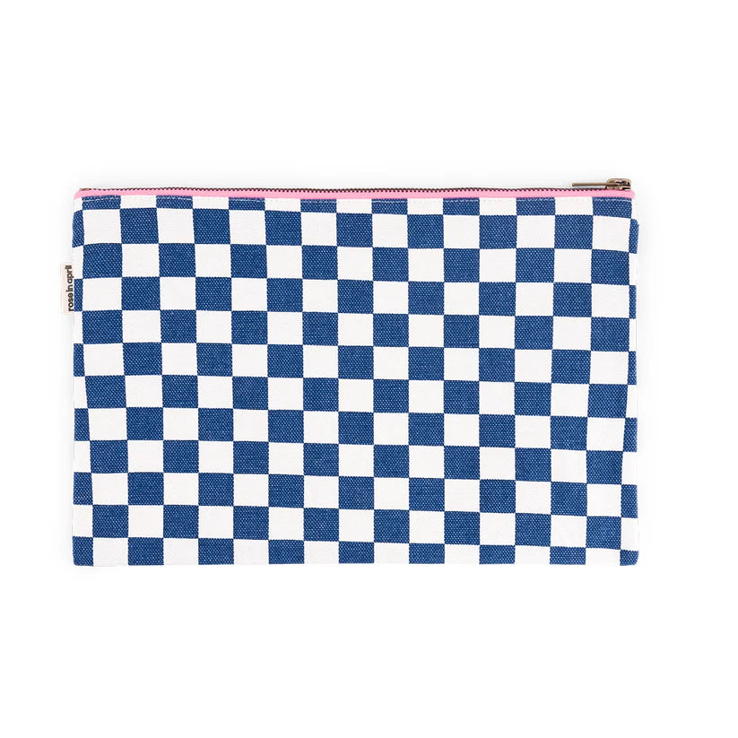Pochette "Check" Kosmetiktasche Rose in April Blue/Ecru