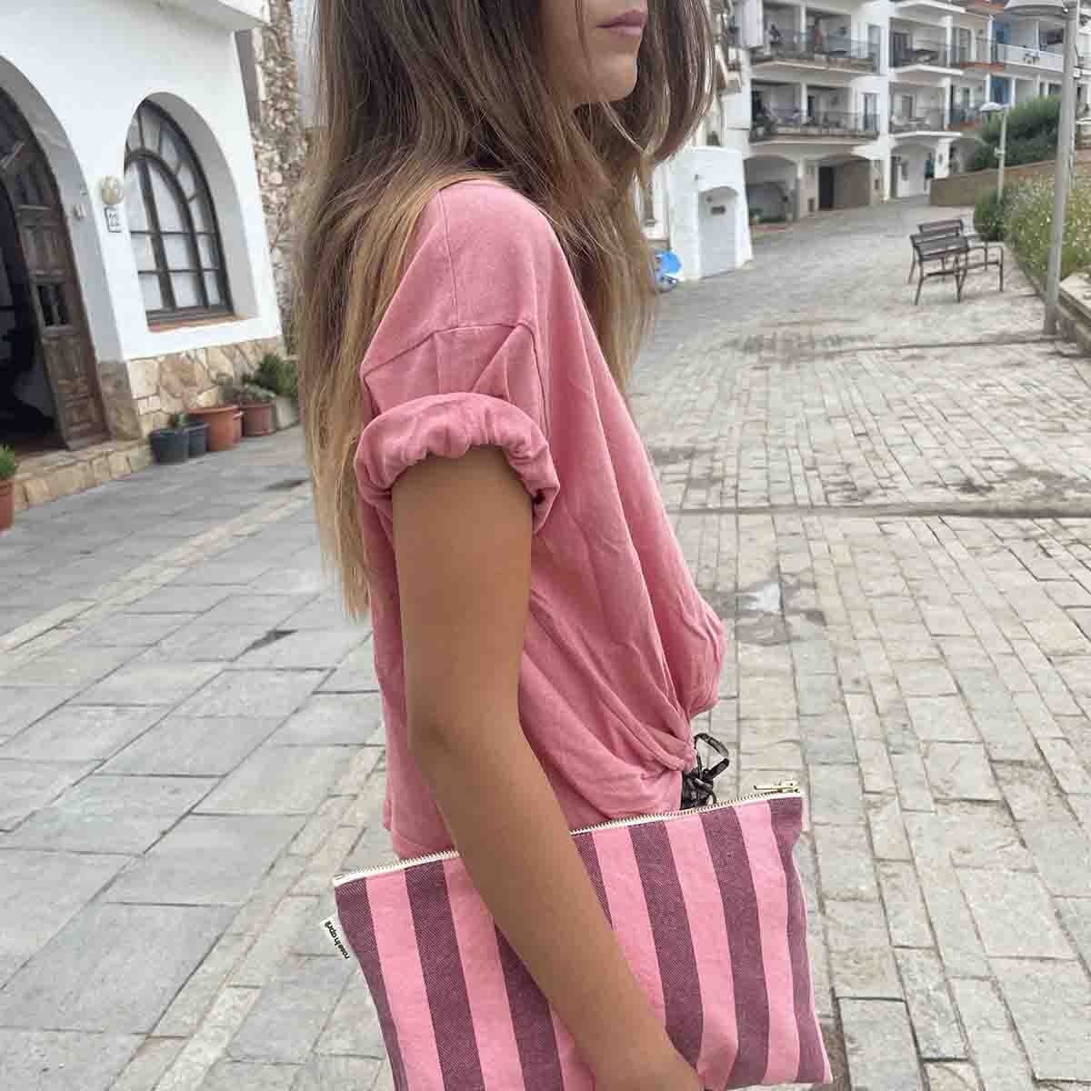 Pochette "Streifen" Kosmetiktasche Rose in April