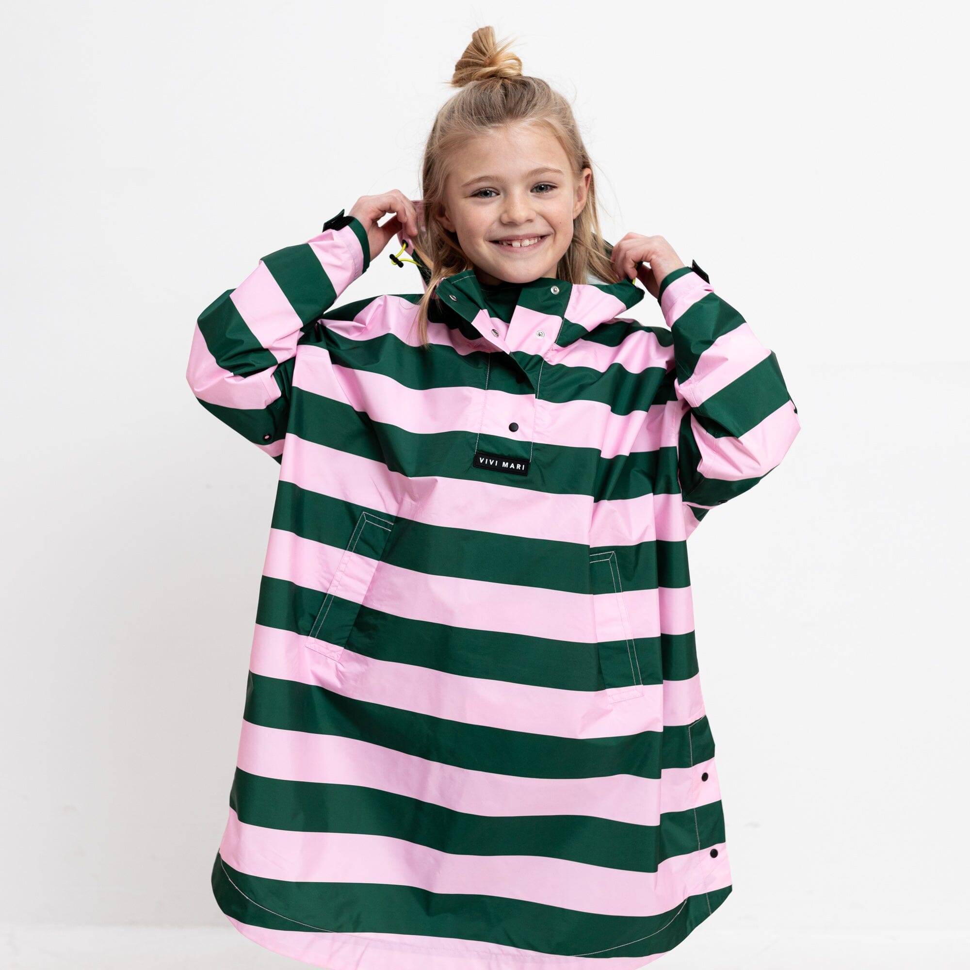 Regencape Poncho Kids "Stripes" Bekleidung & Accessoires Vivi Mari Green/Rosé 7-9 J