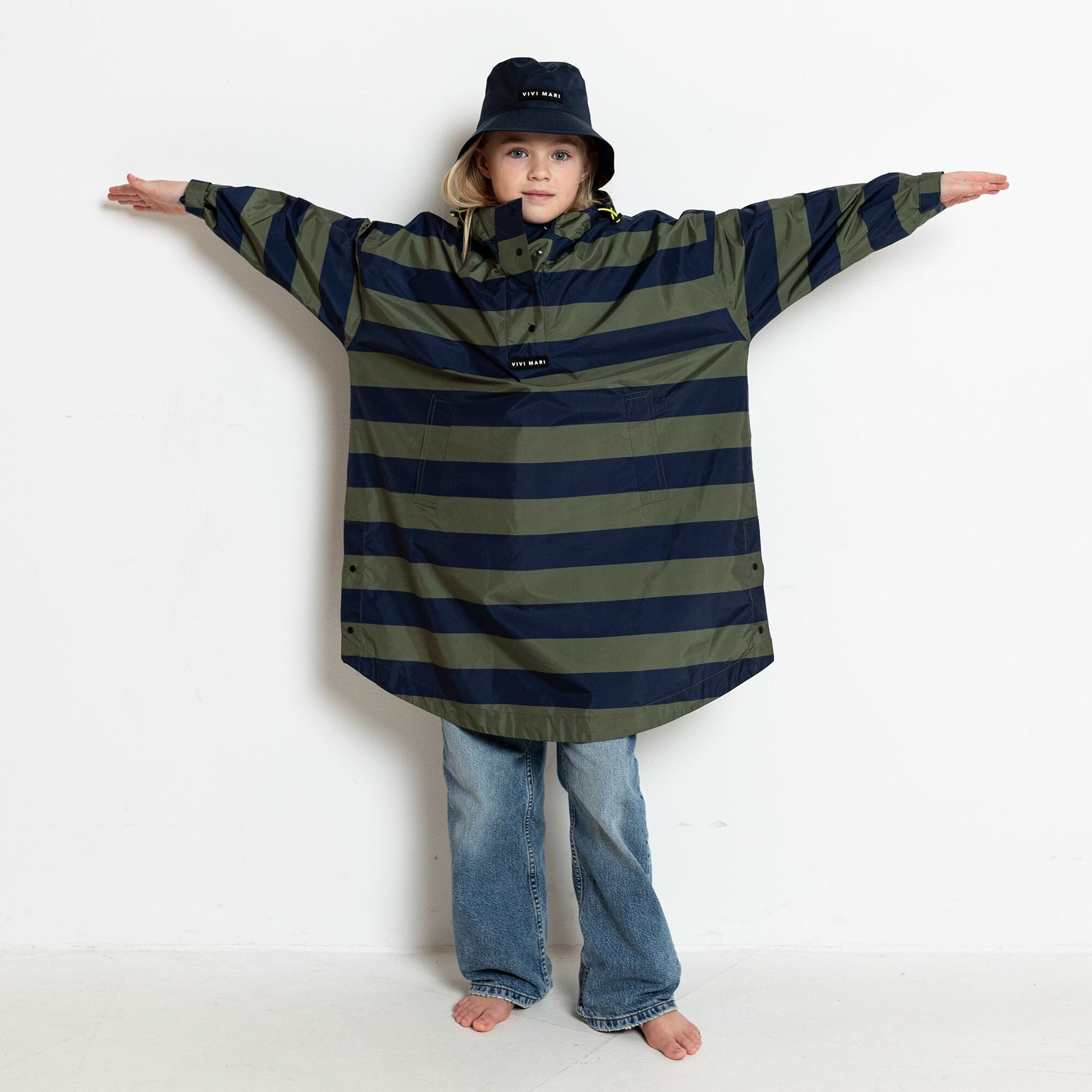 Regencape Poncho Kids "Stripes" Bekleidung & Accessoires Vivi Mari Navy/Olive 7-9 J