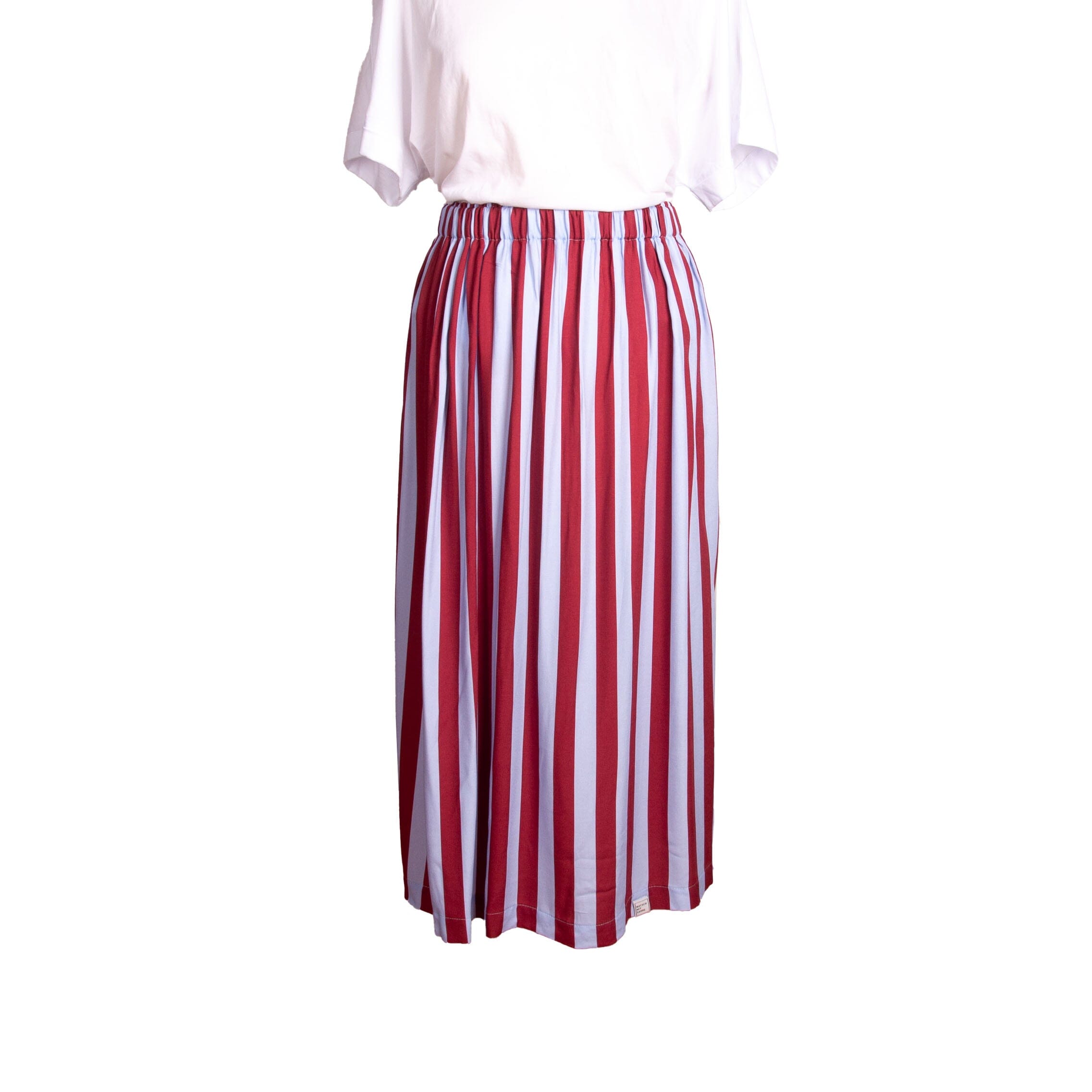 Rock Midi+ "Viskose" Rock Matsch mit Sahne Stripes Bordeaux/Hellblau 36/38 (S/M)