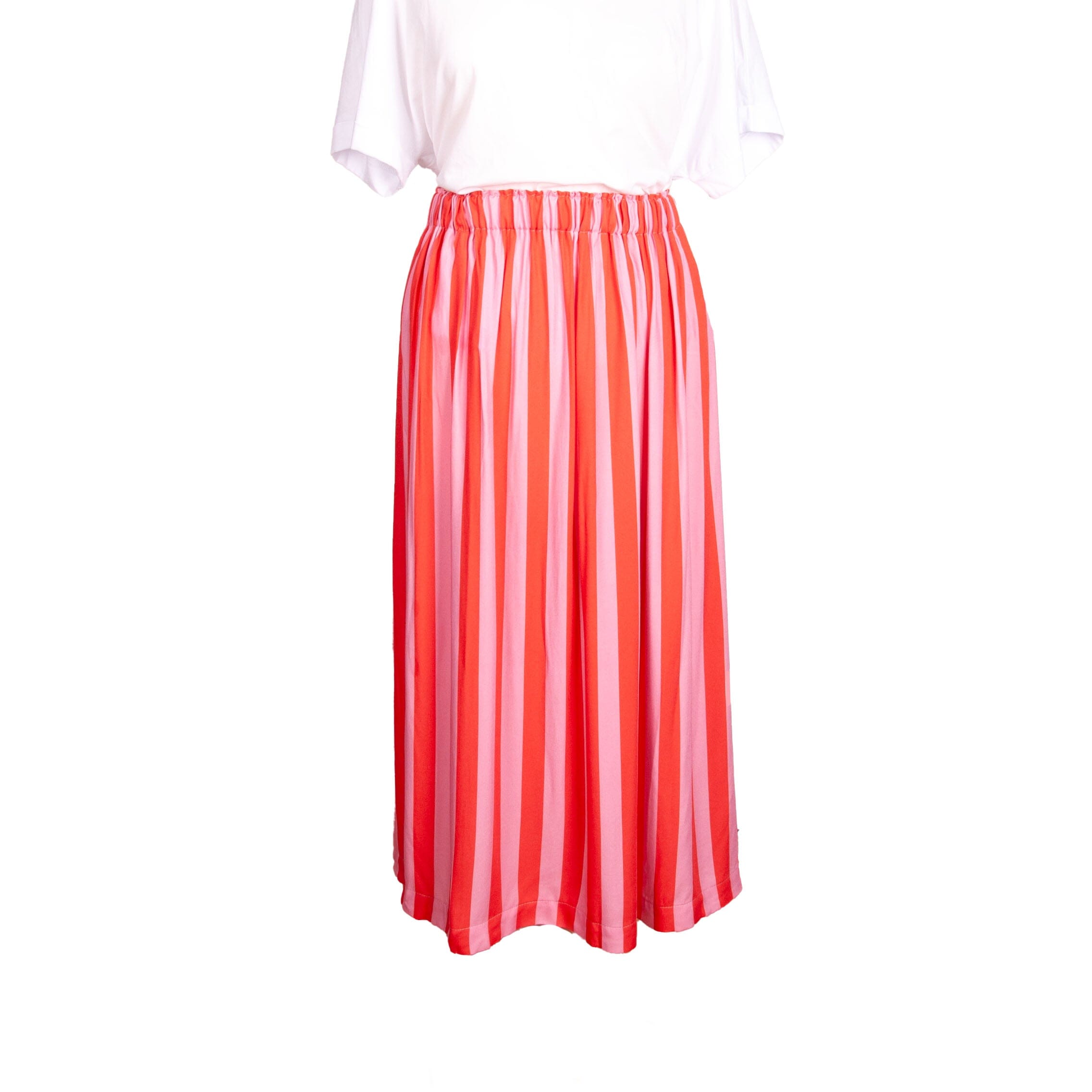 Rock Midi+ "Viskose" Rock Matsch mit Sahne Stripes Rosa/Rot 36/38 (S/M)