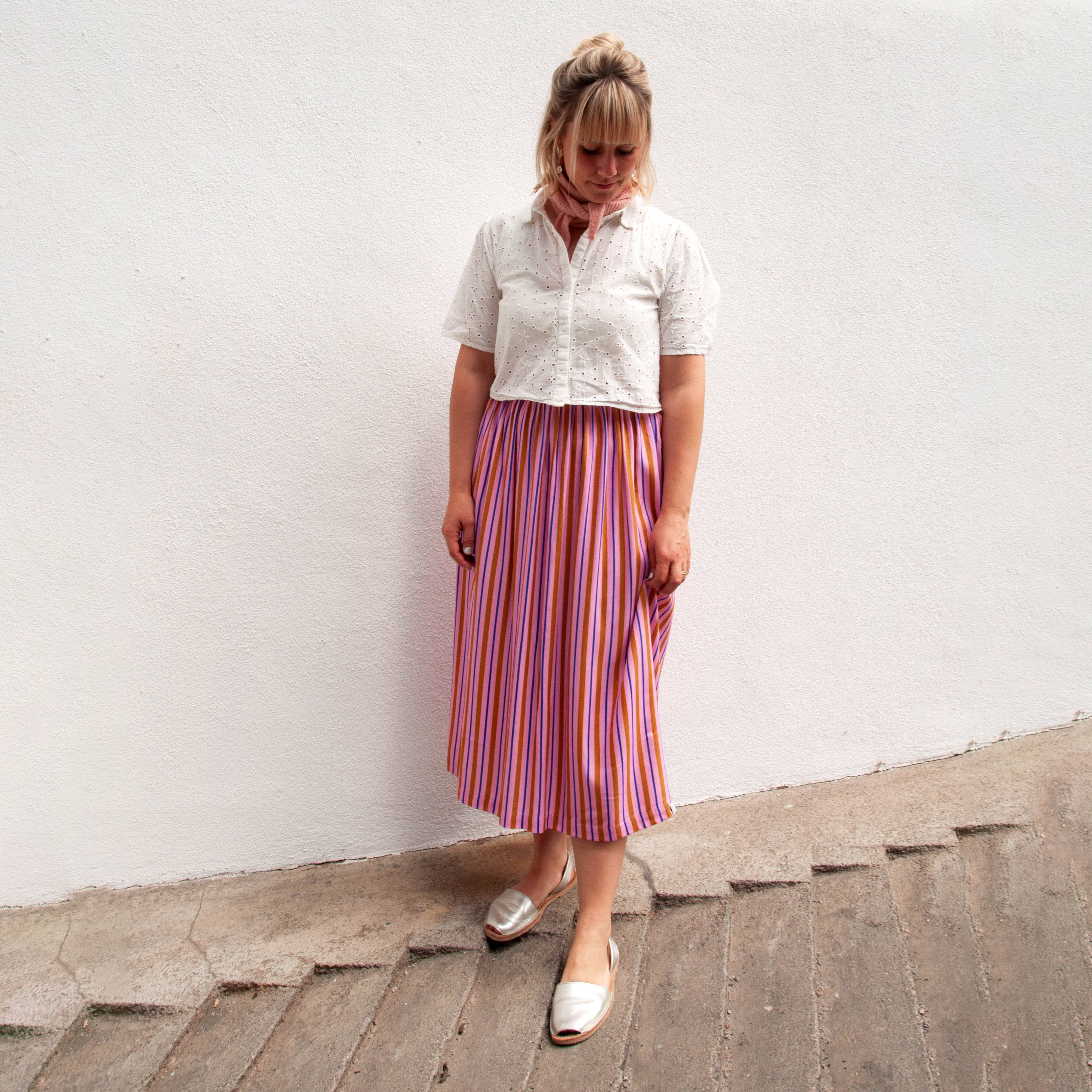 Rock Midi+ "Viskose stripes thin" Rock Matsch mit Sahne