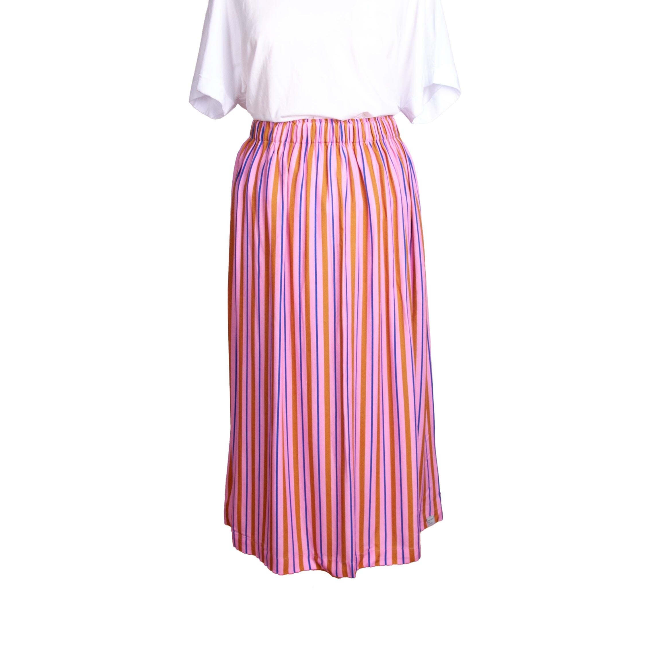 Rock Midi+ "Viskose stripes thin" Rock Matsch mit Sahne Stripes Rosa/Blau/Toffee 36/38 (S/M)