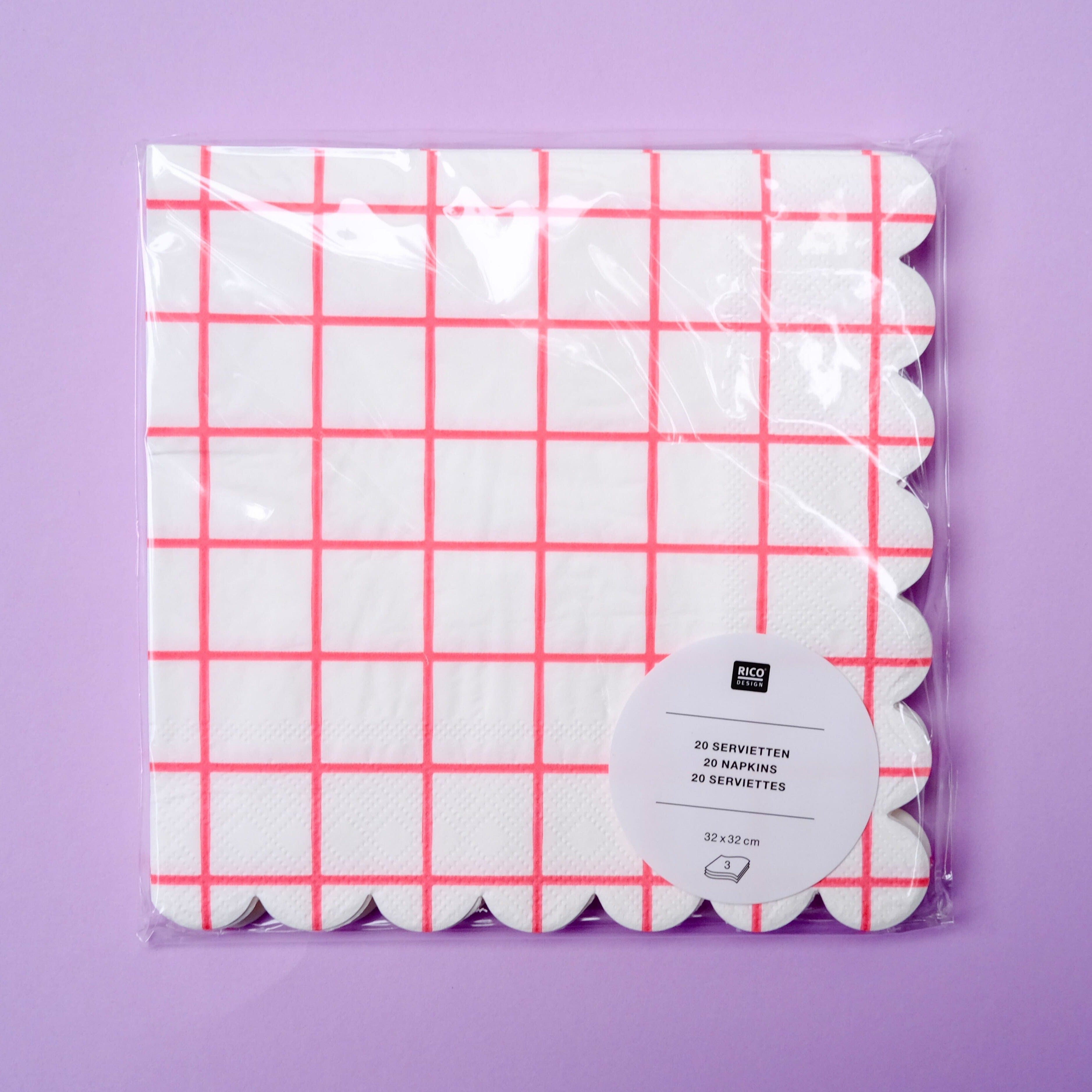 Servietten Grid "Neon Pink" Serviette Rico Design 