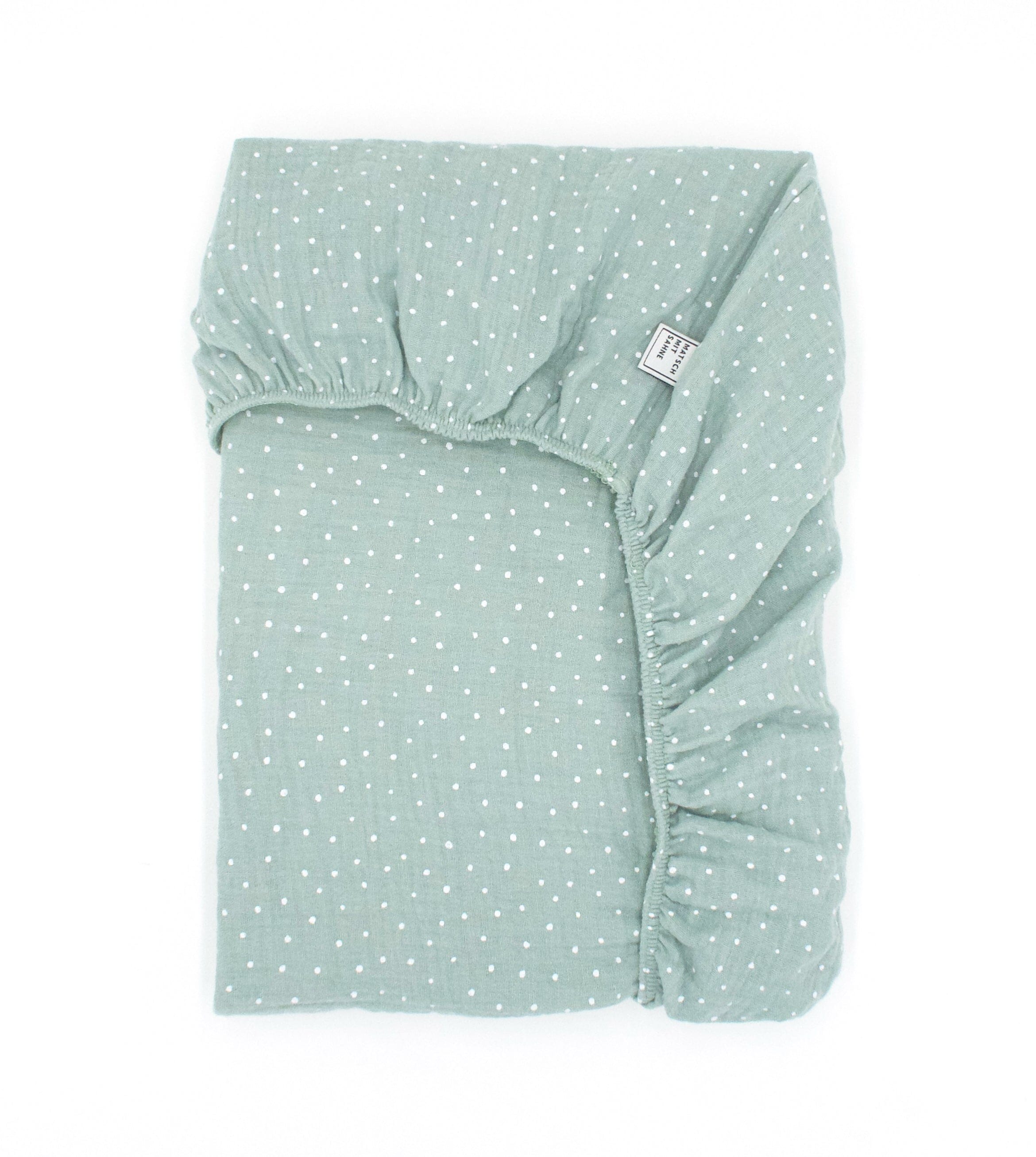Spannbettlaken Maxi (90 x 200 cm) Bettlaken Matsch mit Sahne Mint getupft