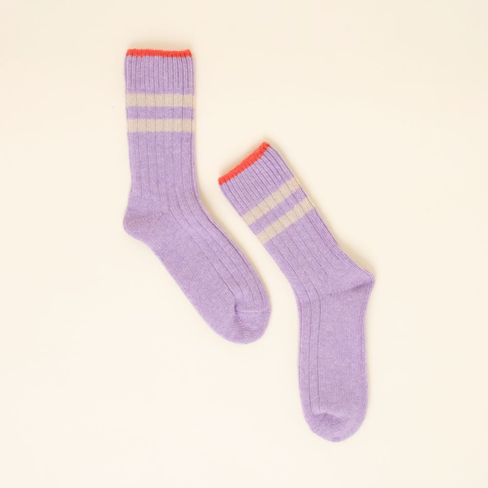 Stricksocken aus Wolle „Streifen" Socken popeia 35-38 Lila