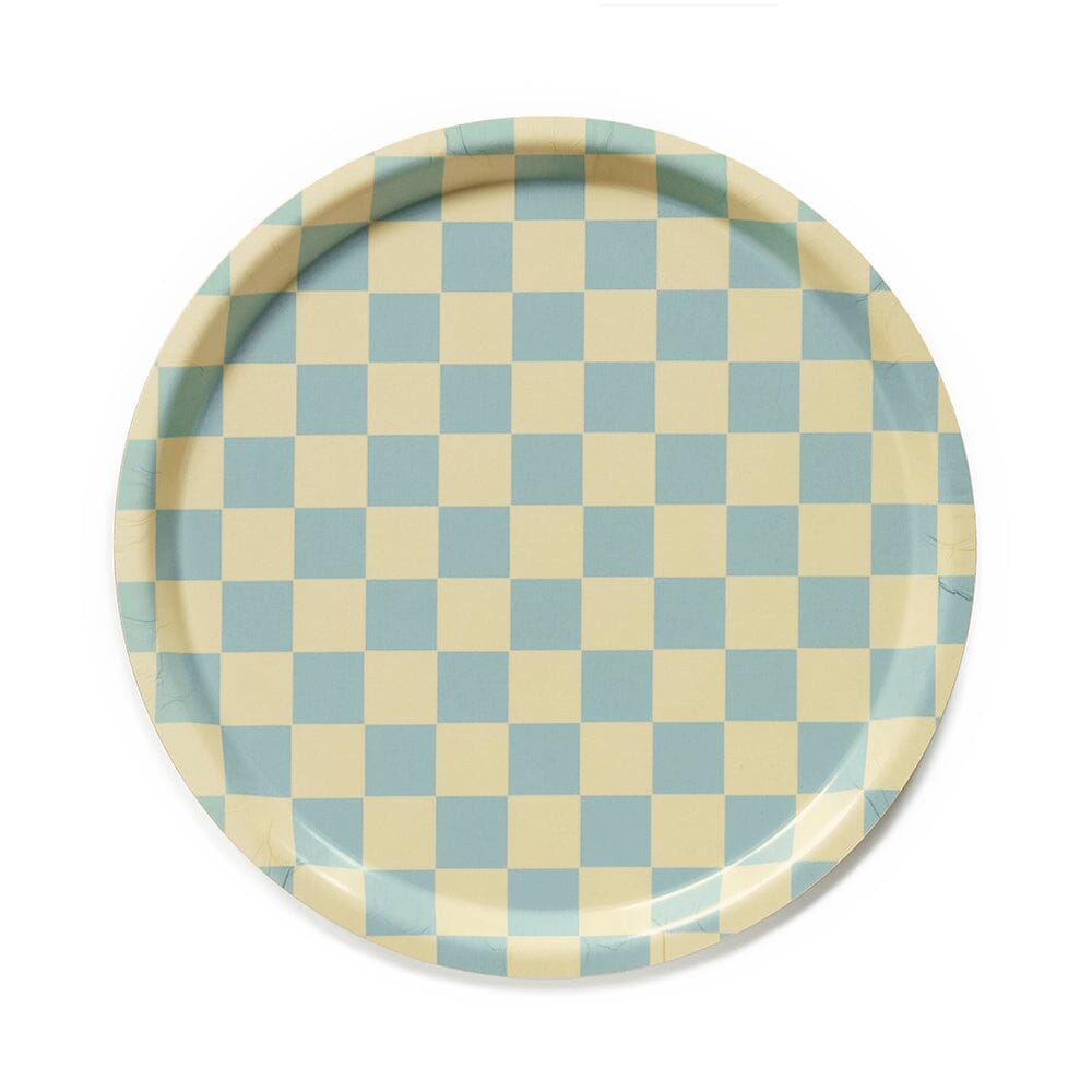 Tablett "Checker Round 31 cm" Tablett BLU KAT Lemon/Seafoam