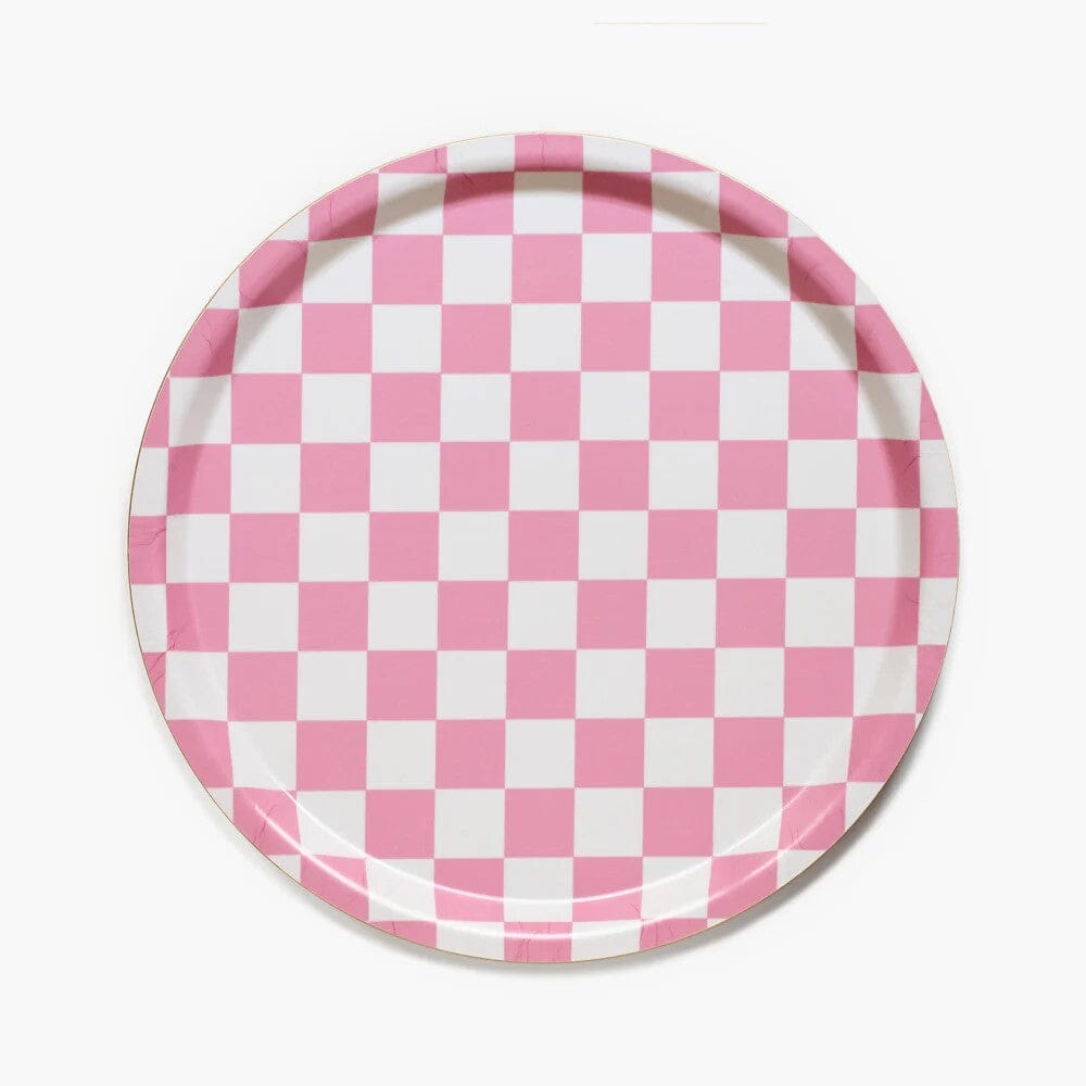 Tablett "Checker Round 31 cm" Tablett BLU KAT Rasberry/Cream