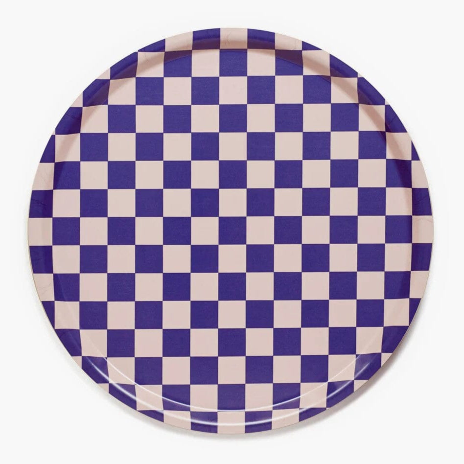 Tablett "Checker Round 38 cm" Tablett BLU KAT Indigo/Almond