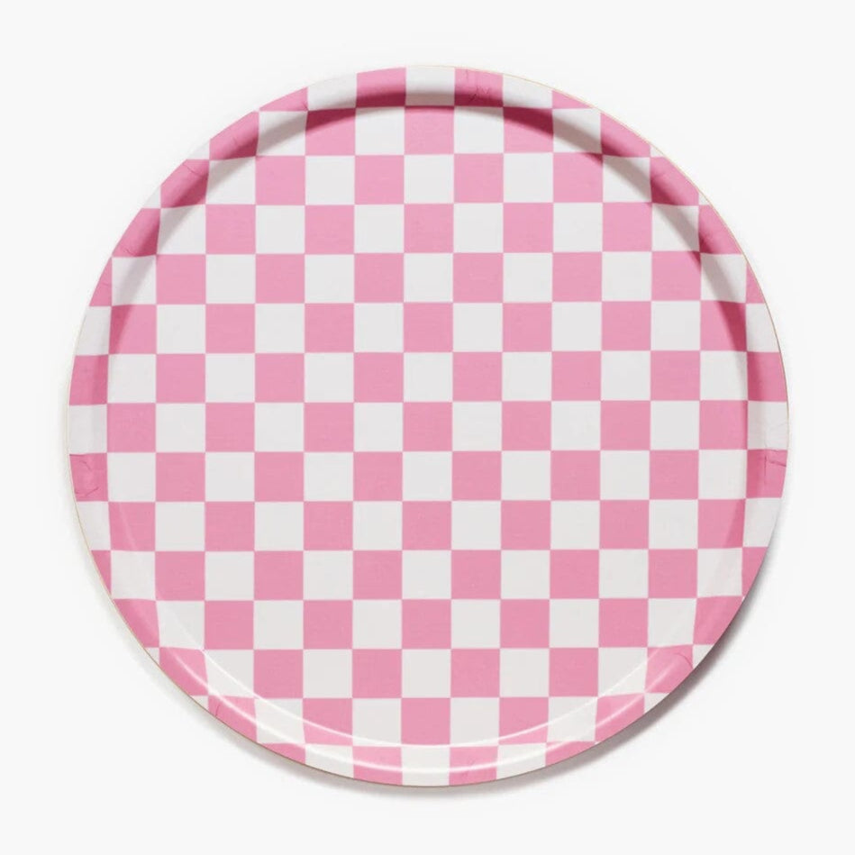 Tablett "Checker Round 38 cm" Tablett BLU KAT Rasberry/Cream