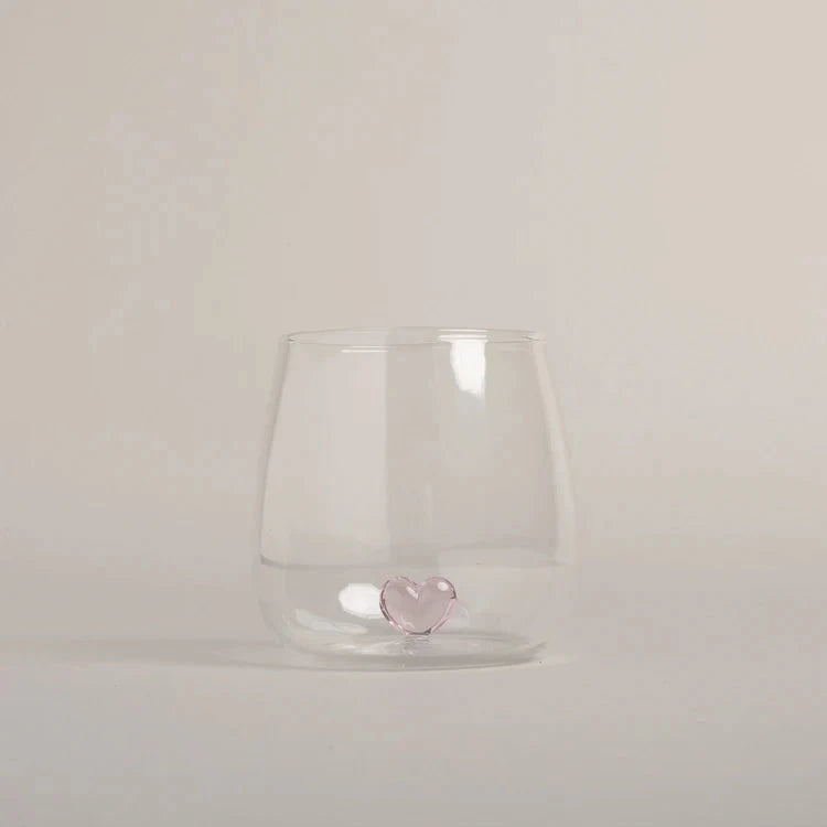 Trinkglas "Herzfigur" Glas Eulenschnitt Rosa