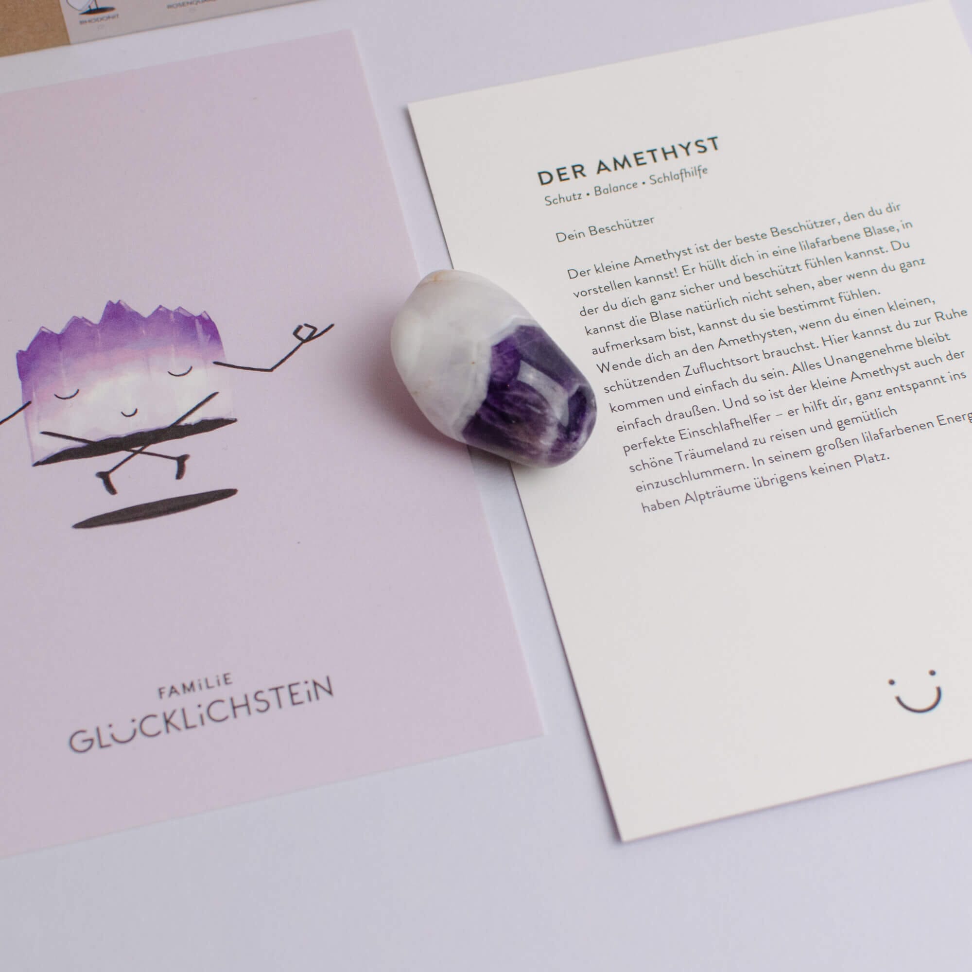 Amethyst (Schutz, Balance und Schlafhilfe) Heilsteine Familie Glücklichstein