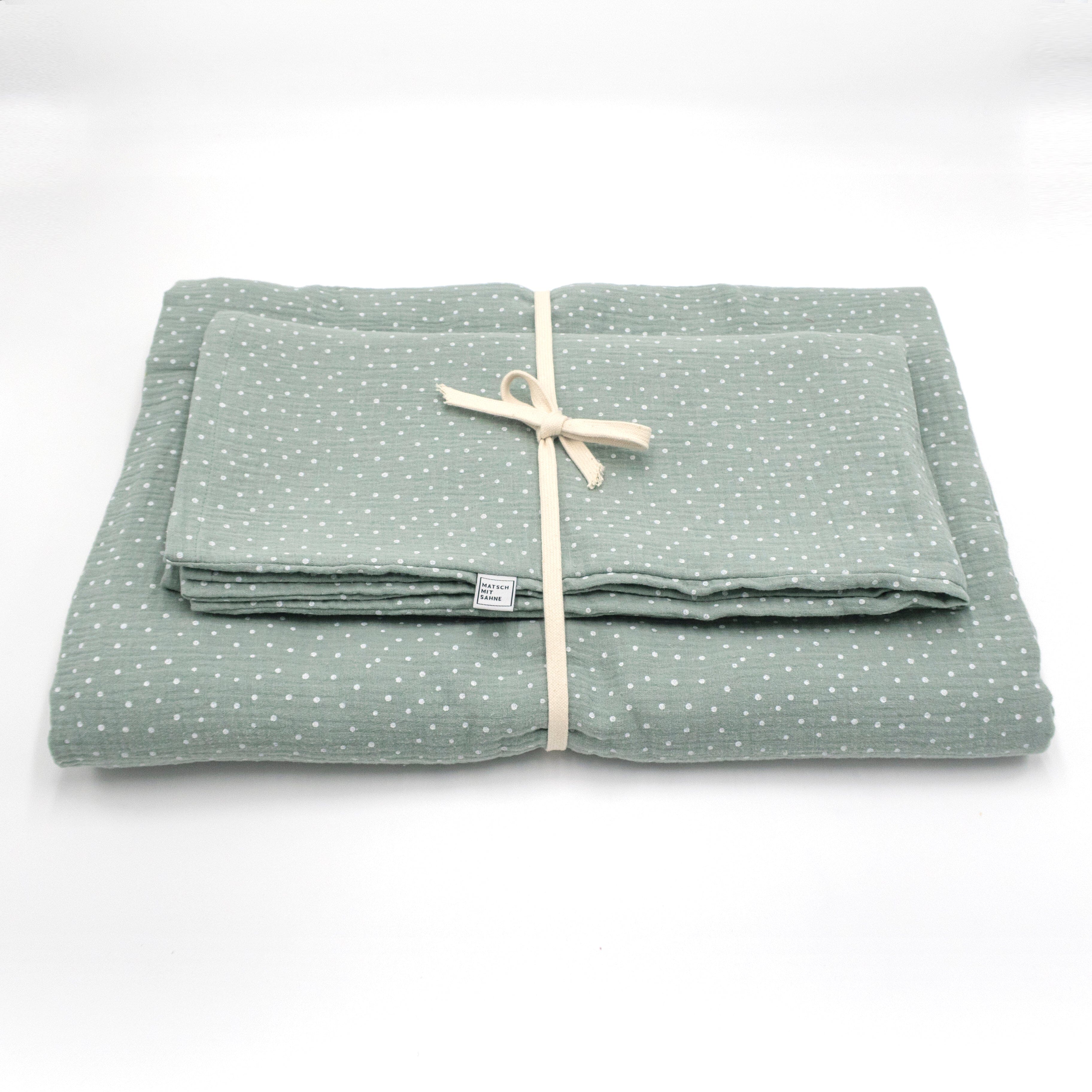 Bettwäsche Maxi (135 x 200 / 80 x 80 cm) Bettwäsche Matsch mit Sahne Mint getupft