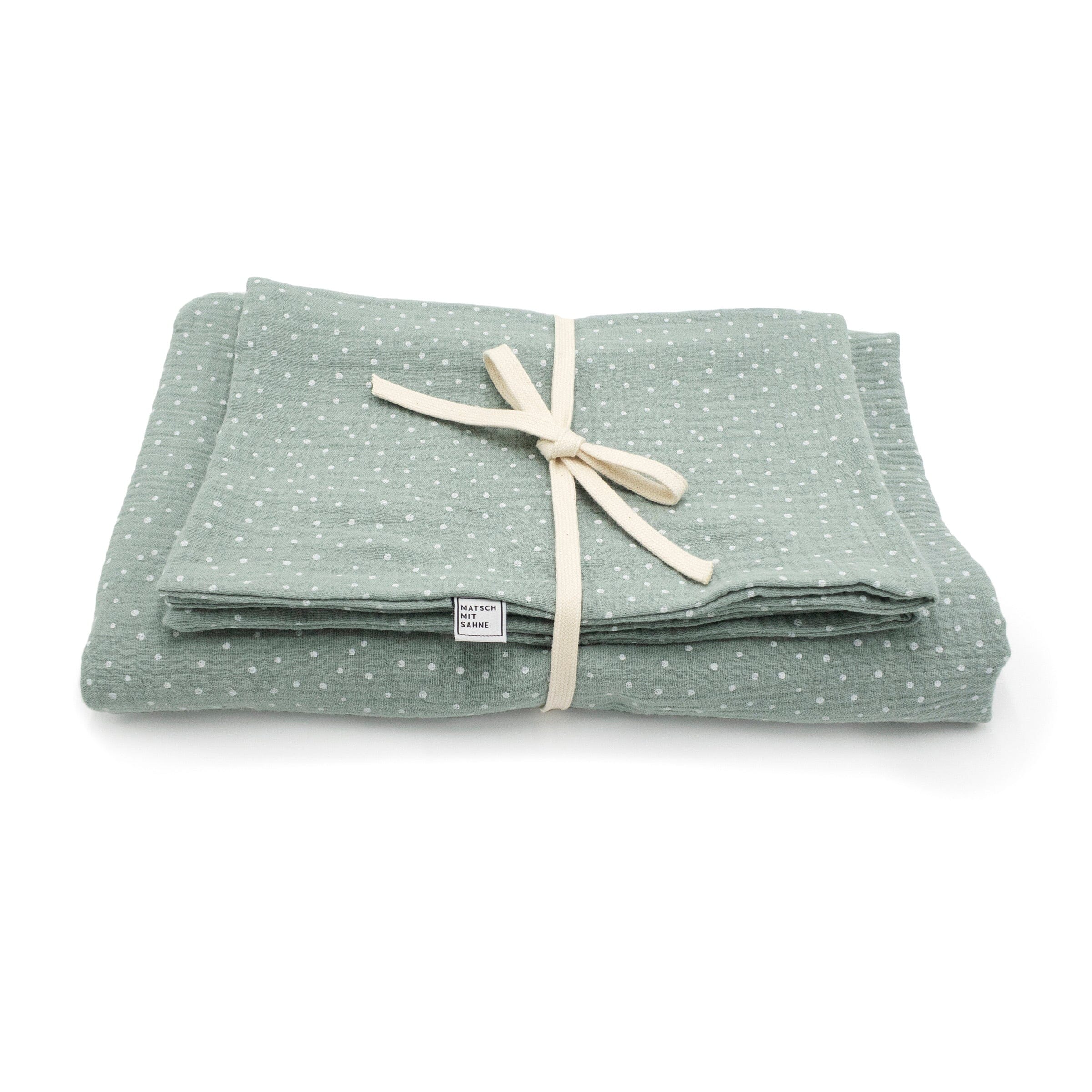 Bettwäsche Mini (100 x 135 / 60 x 40 cm) Bettwäsche Matsch mit Sahne Mint getupft
