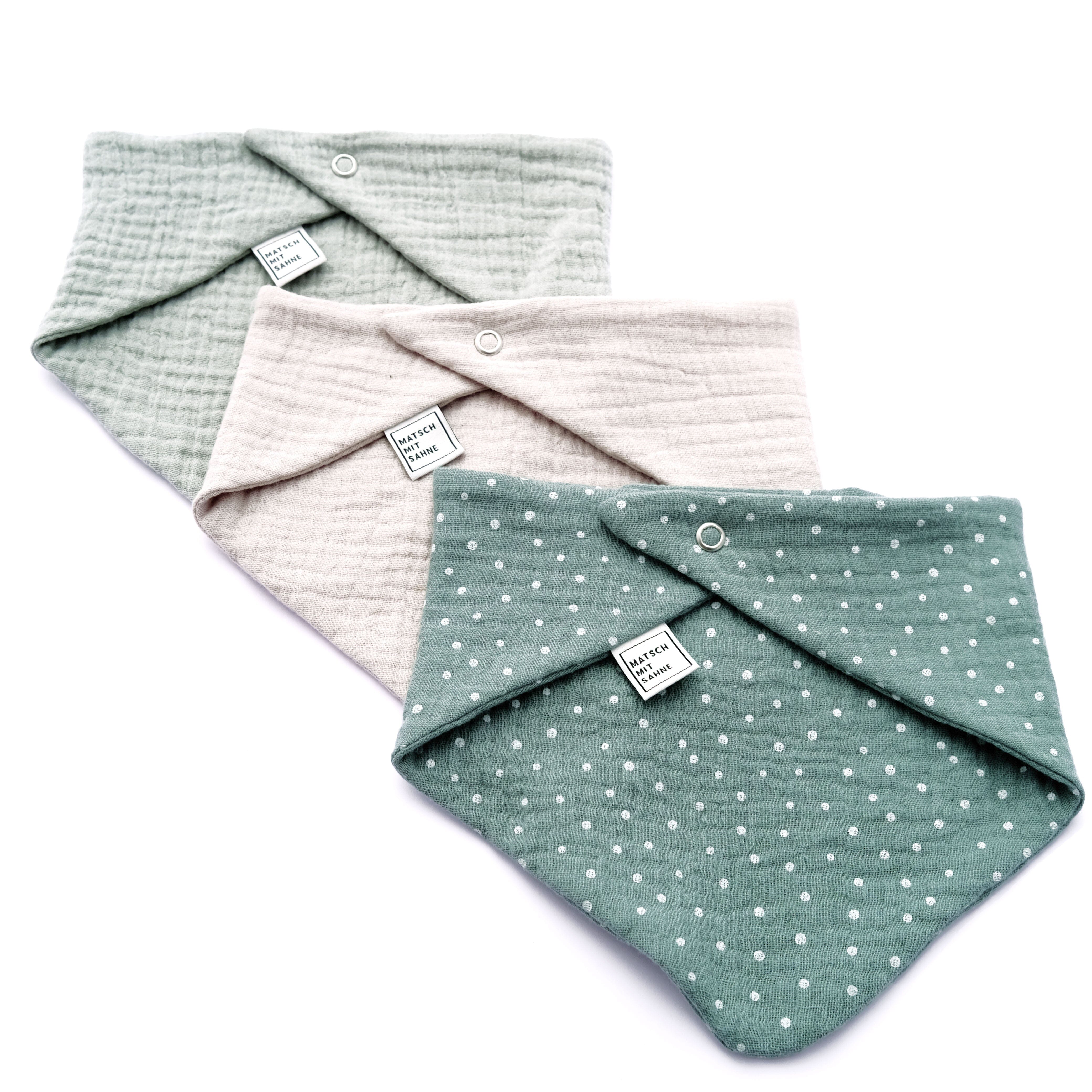 Dreieckstuch Baby 3er Set Matsch mit Sahne Mint/Beton/Jade getupft