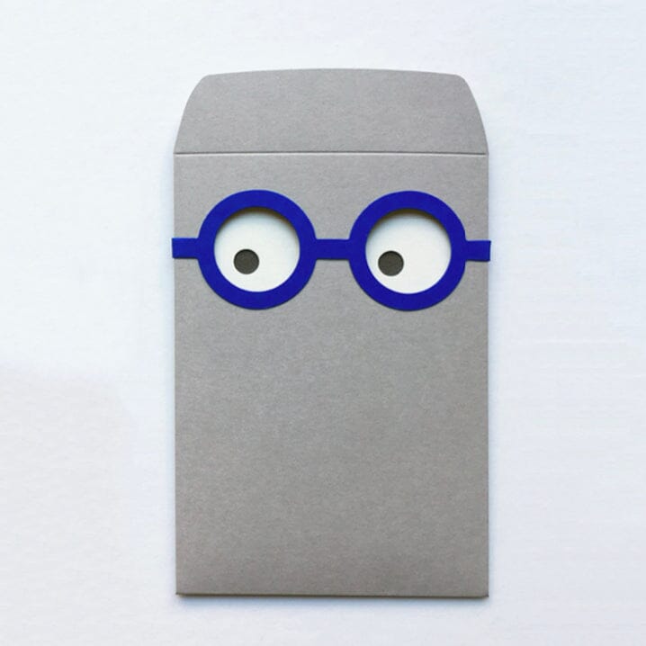 Karte im Umschlag mit CutOuts "Glasses" Klappkarte cut&make Runde Brille blau 