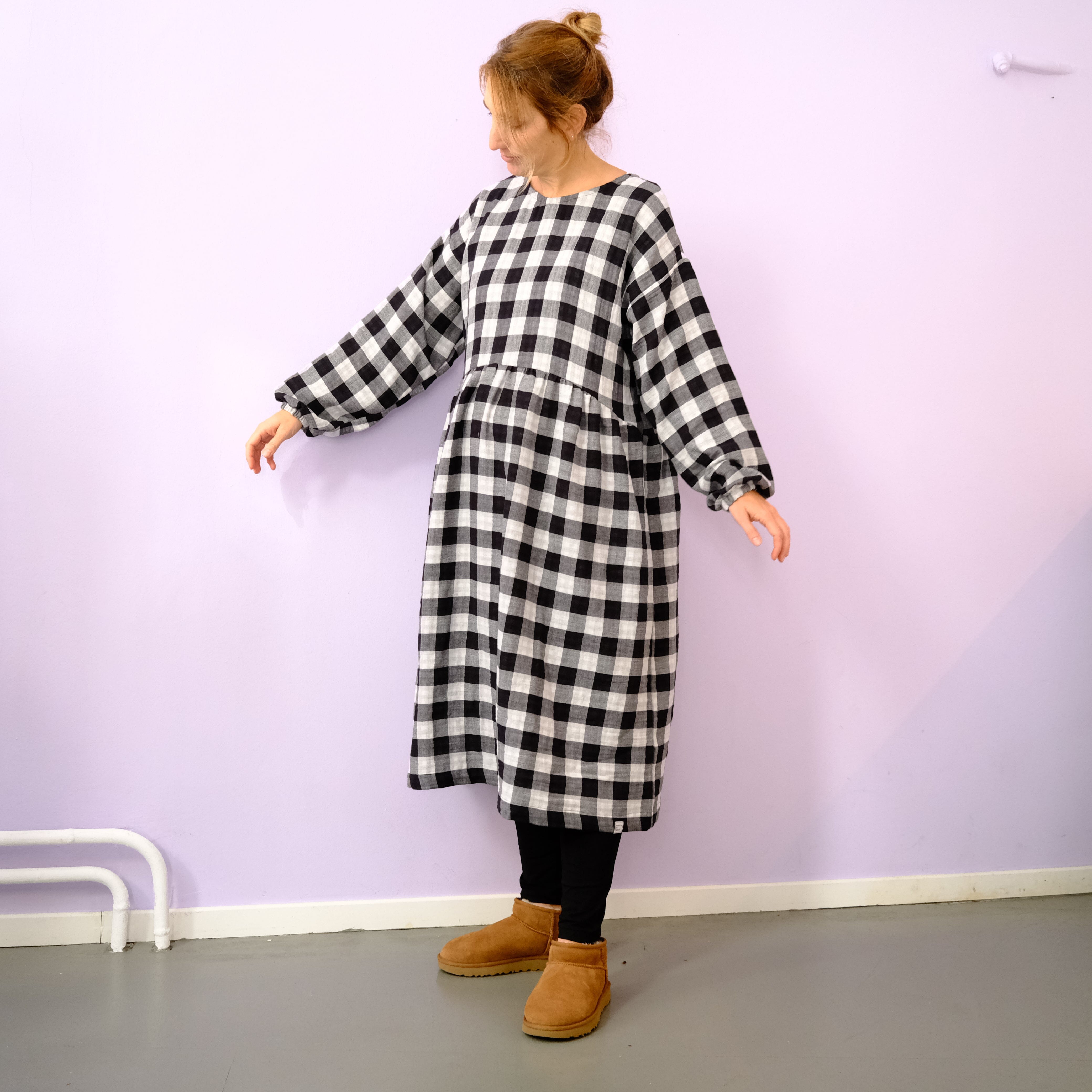 Oversize Kleid Langarm "Musselin Karo" Bekleidung & Accessoires Matsch mit Sahne