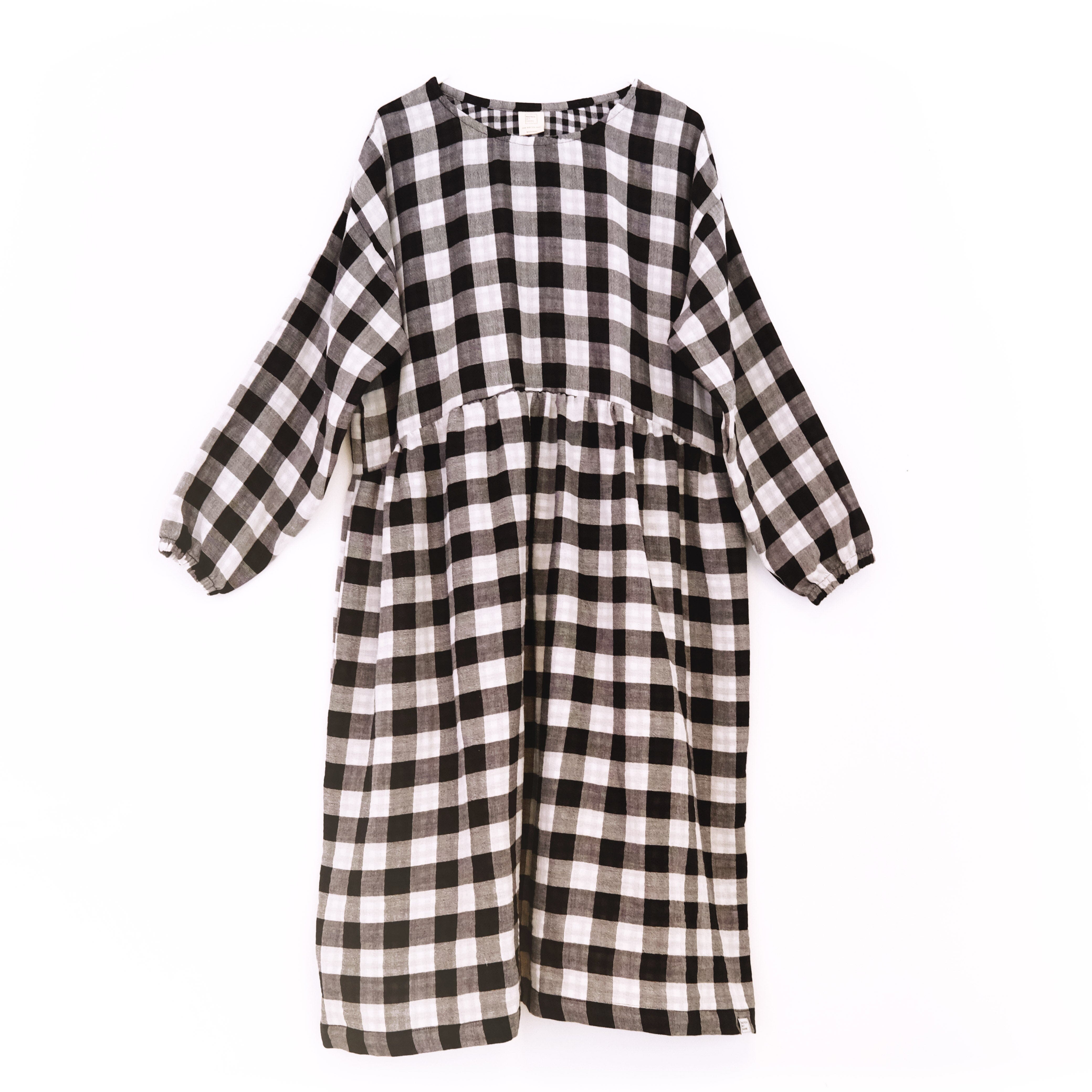 Oversize Kleid Langarm "Musselin Karo" Bekleidung & Accessoires Matsch mit Sahne Schwarz