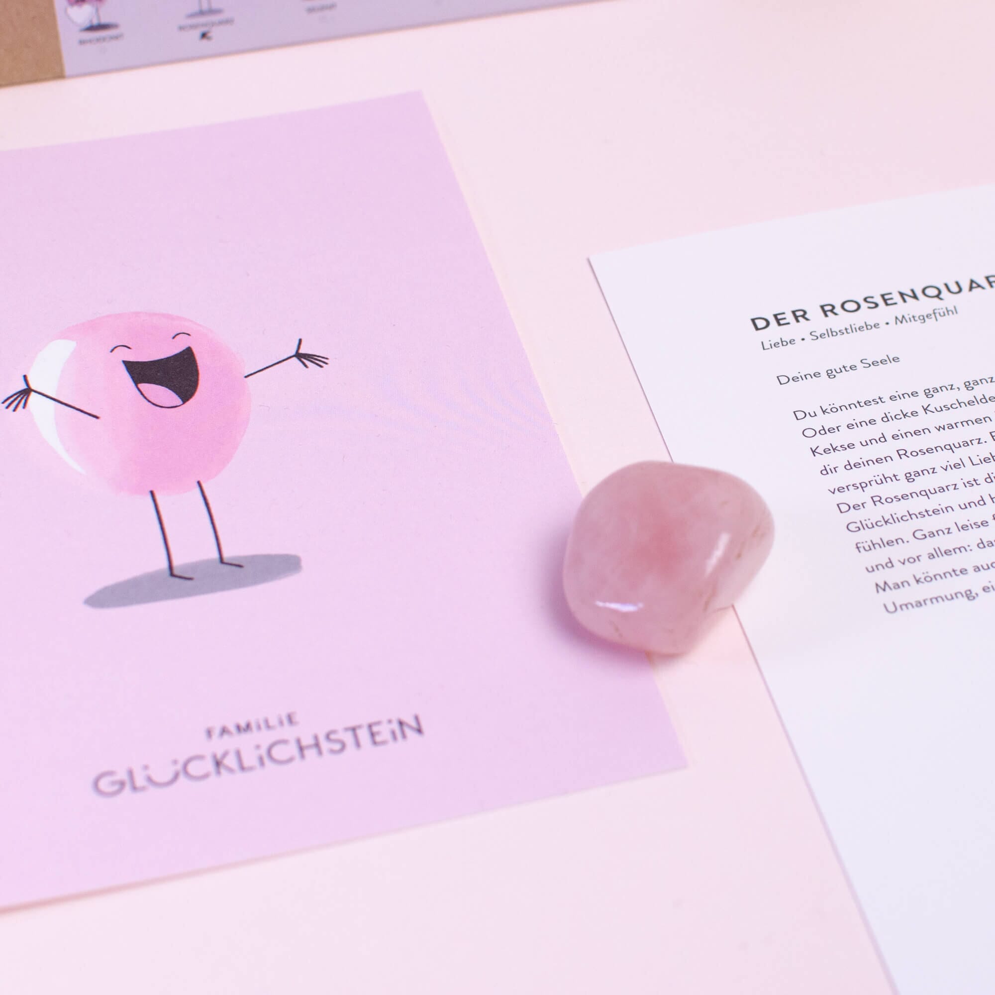 Rosenquarz (Liebe, Selbstliebe und Mitgefühl) Heilsteine Familie Glücklichstein
