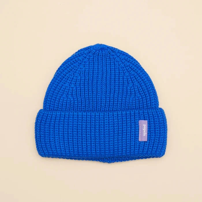 Baby Beanie aus Merinowolle „Uni" Mütze popeia Blau 0-6 Monate 