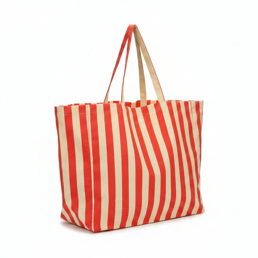 Baumwolltasche "Strandtasche Streifen" Tasche Kado Design Vanille/Mohnrot 