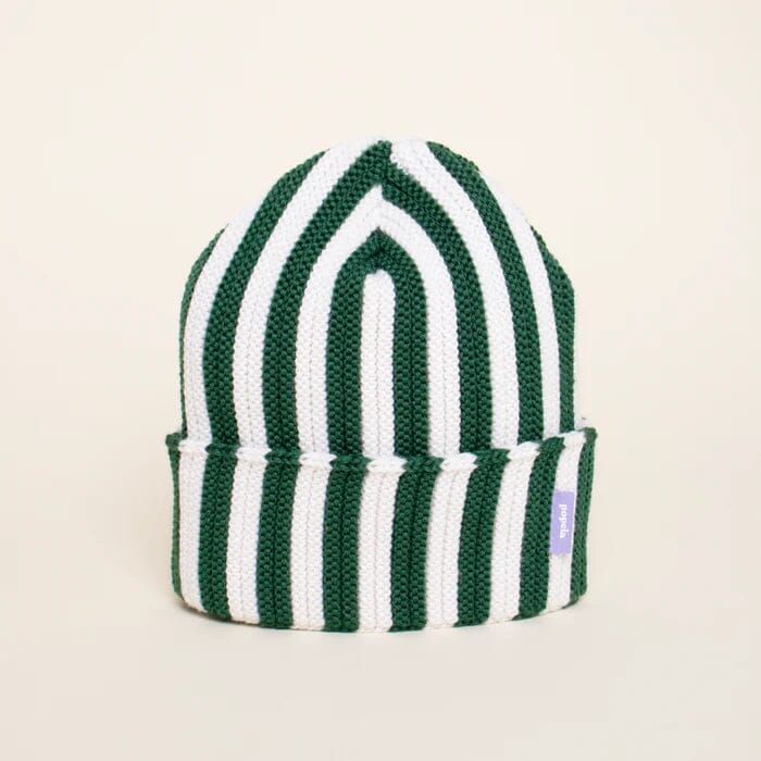 Beanie aus Merinowolle „Stripes" Mütze popeia Grün/Weiß 