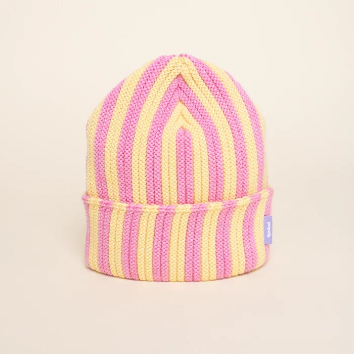 Beanie aus Merinowolle „Stripes" Mütze popeia Hellgelb/Pink 