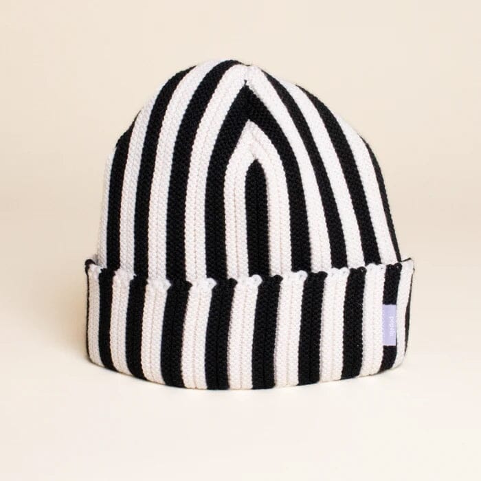 Beanie aus Merinowolle „Stripes" Mütze popeia Schwarz/Weiß 