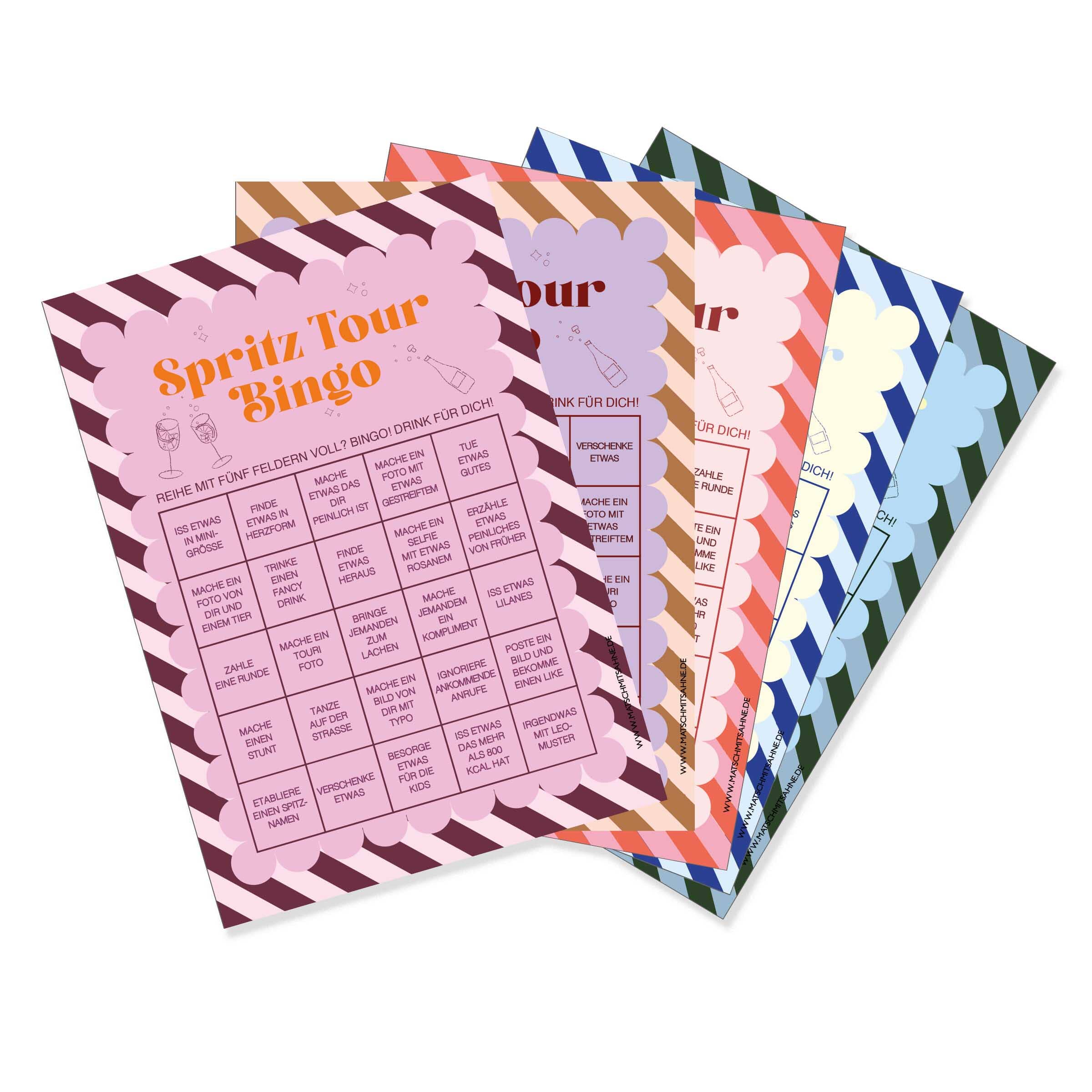 Bingo Set "Spritz Tour" 5 Karten Postkarte Matsch mit Sahne 