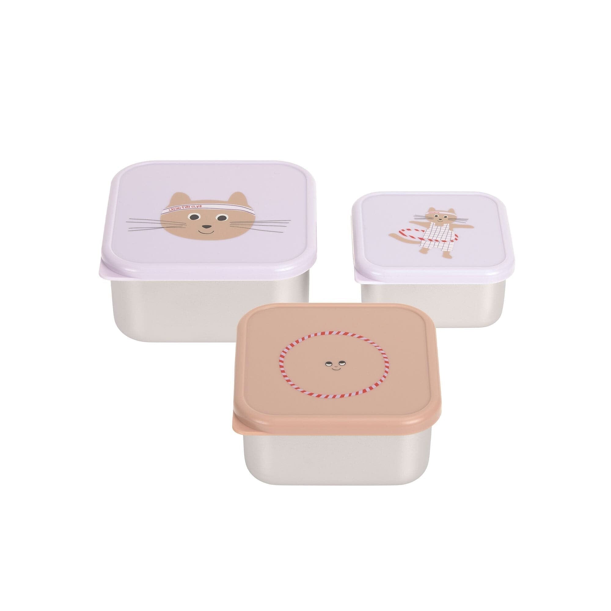 Edelstahl Snackbox 3er Set "Tiny Team" Brotdose Lässig Katze 
