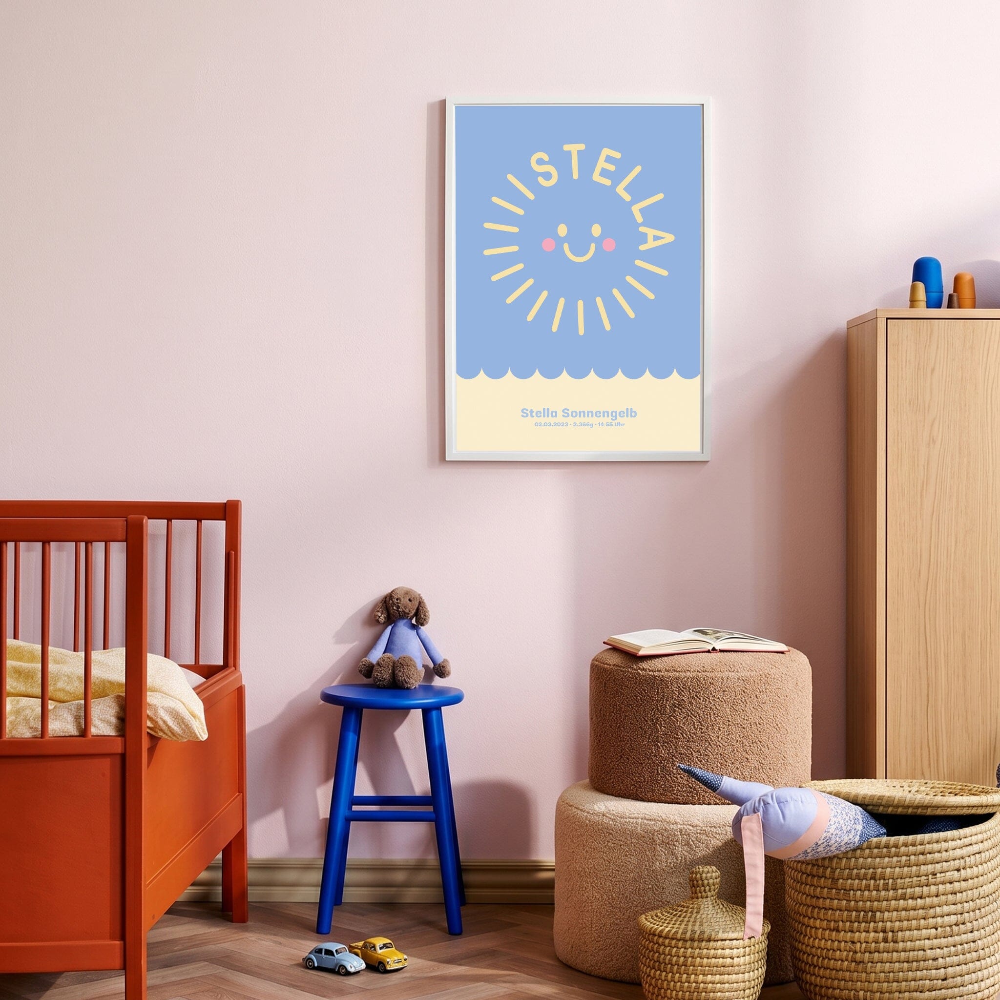 Geburtsposter "Sonne" (personalisierbar) Geburtsposter Matsch mit Sahne Blau A5 