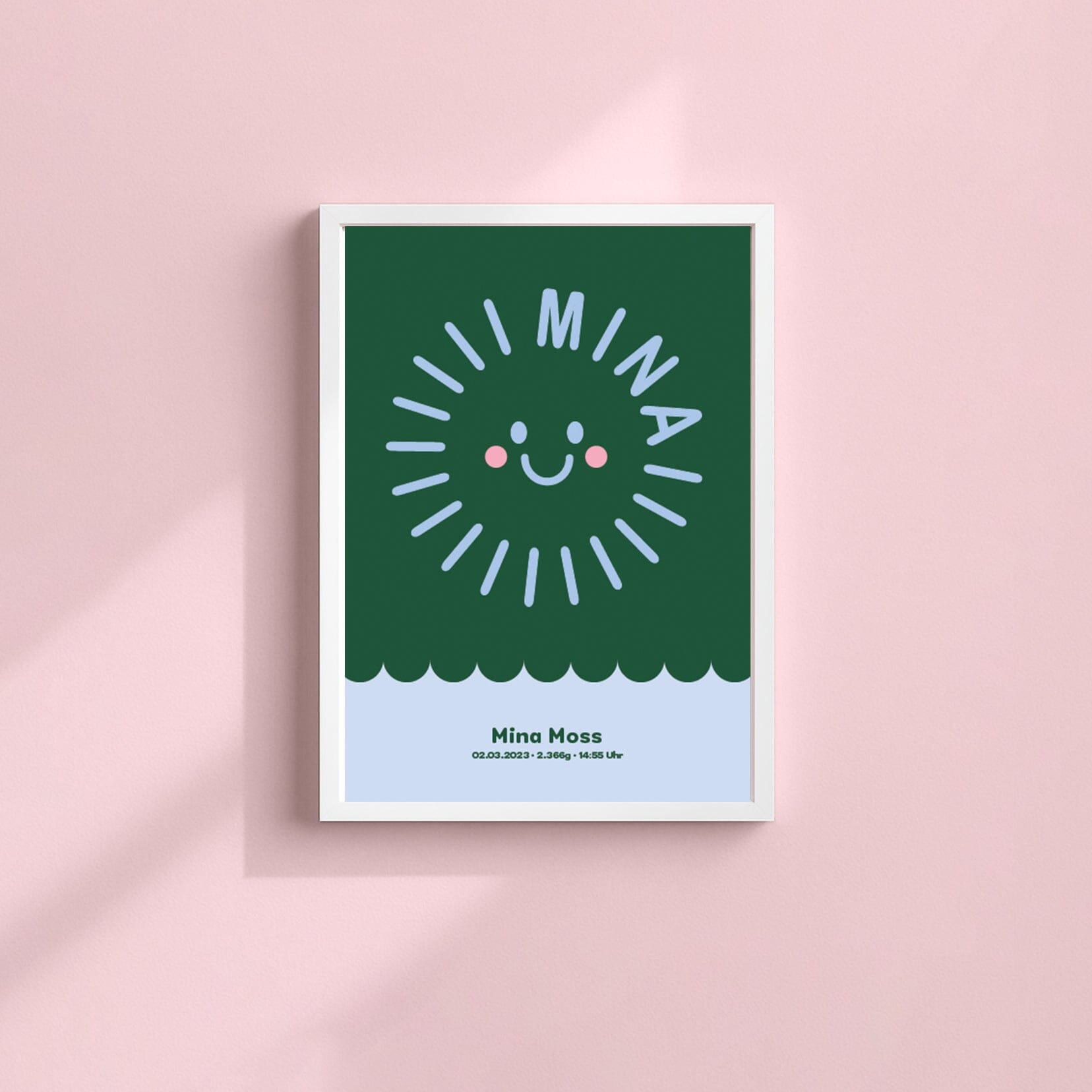 Geburtsposter "Sonne" (personalisierbar) Geburtsposter Matsch mit Sahne Grün A5 