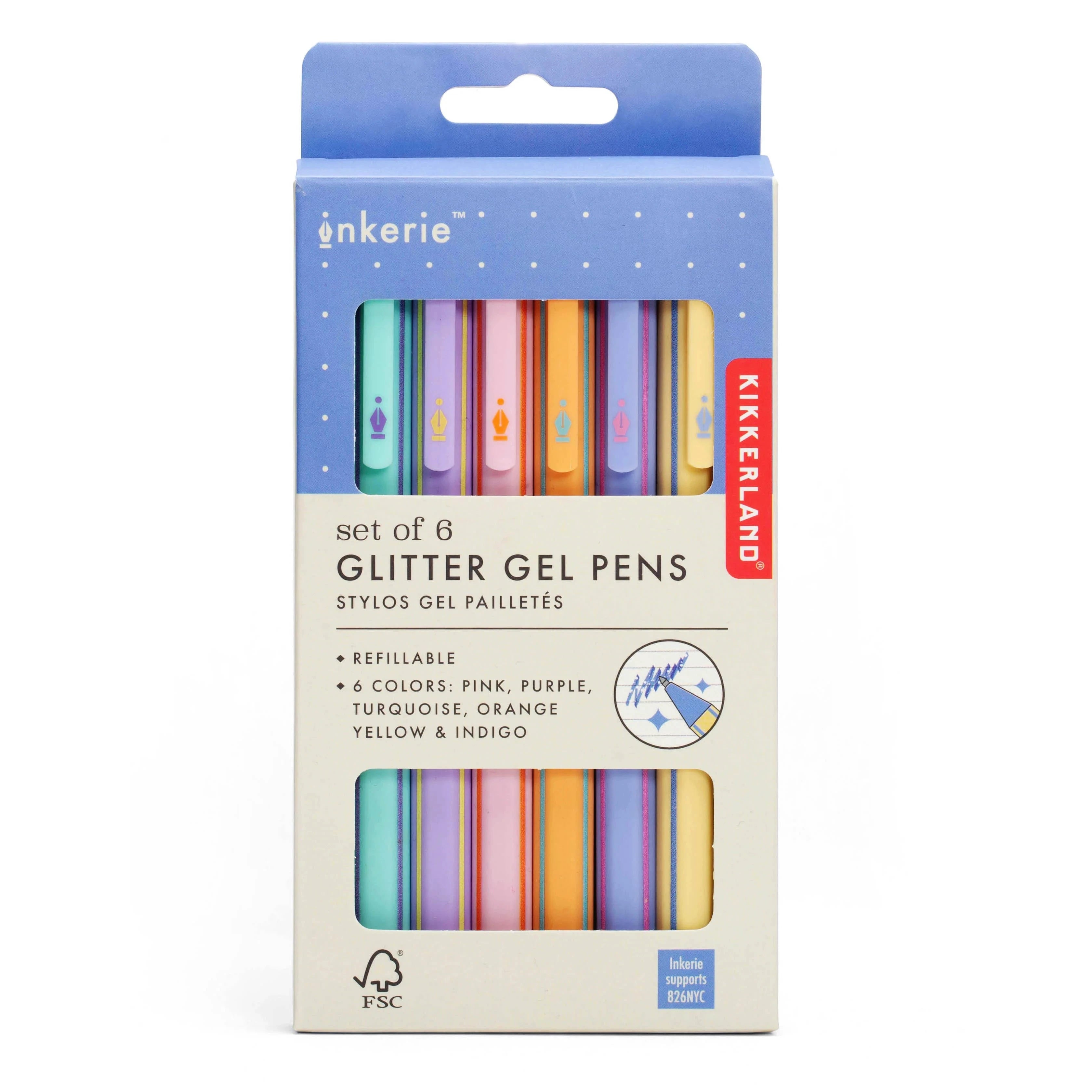 Gel Pens 6er Set "Glitter" Stifte KIKKERLAND 