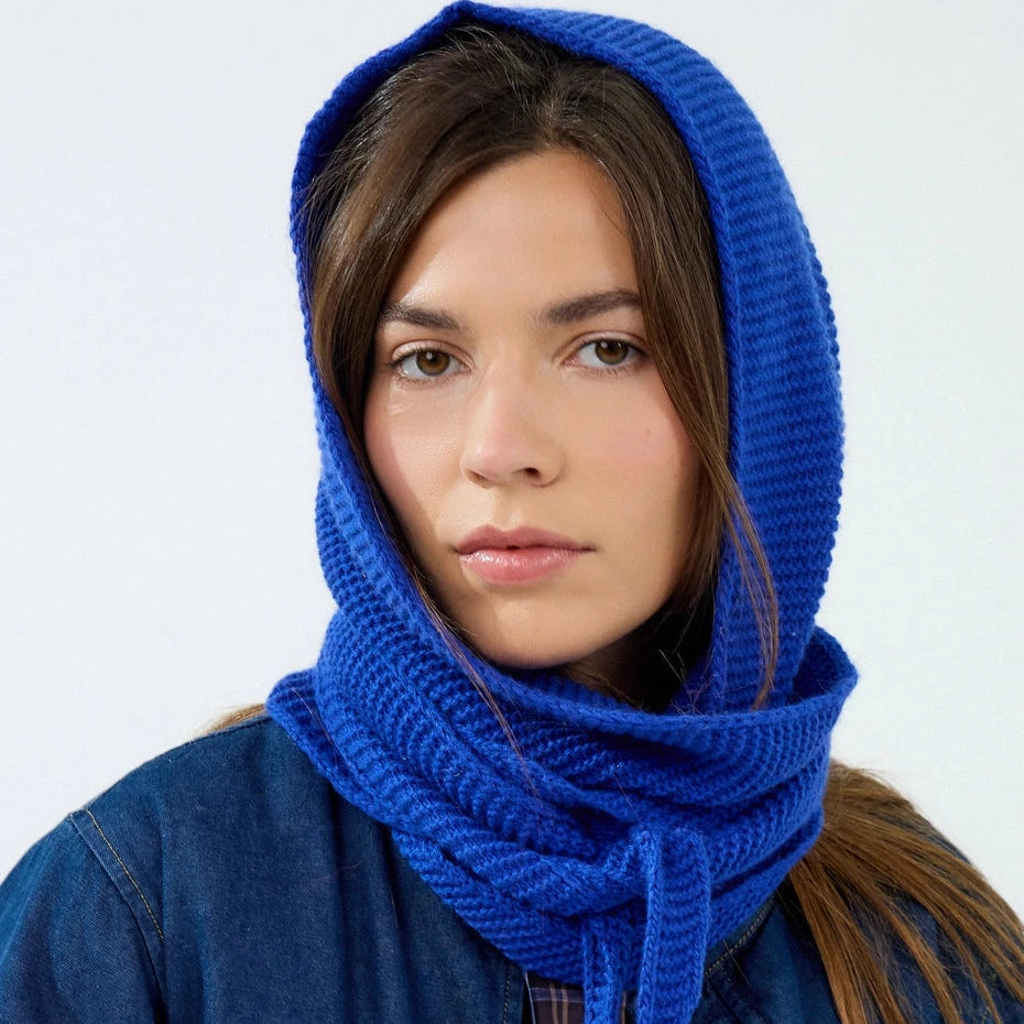 Gestrickter Kapuzenschal „Hood" Schal Calie Paris Blau 