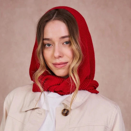 Gestrickter Kapuzenschal „Hood" Schal Calie Paris Rot 