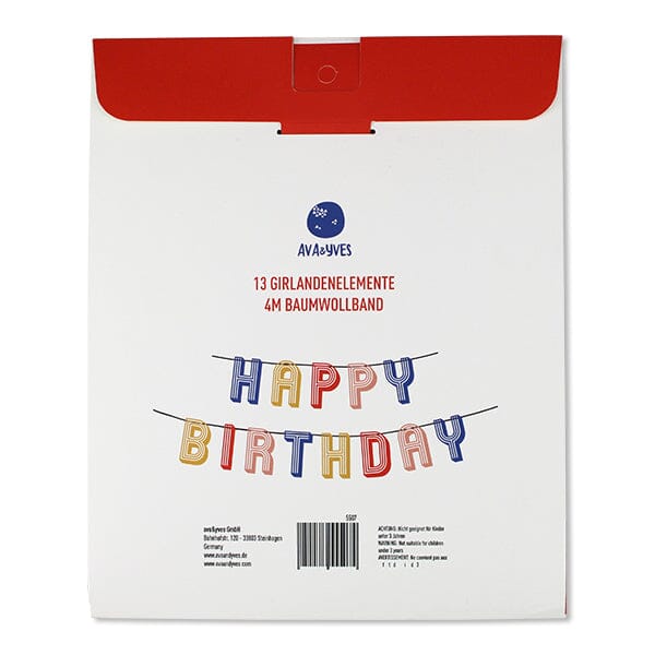 Girlande "Happy Birthday" gestreifte Buchstaben Girlande ava&yves 